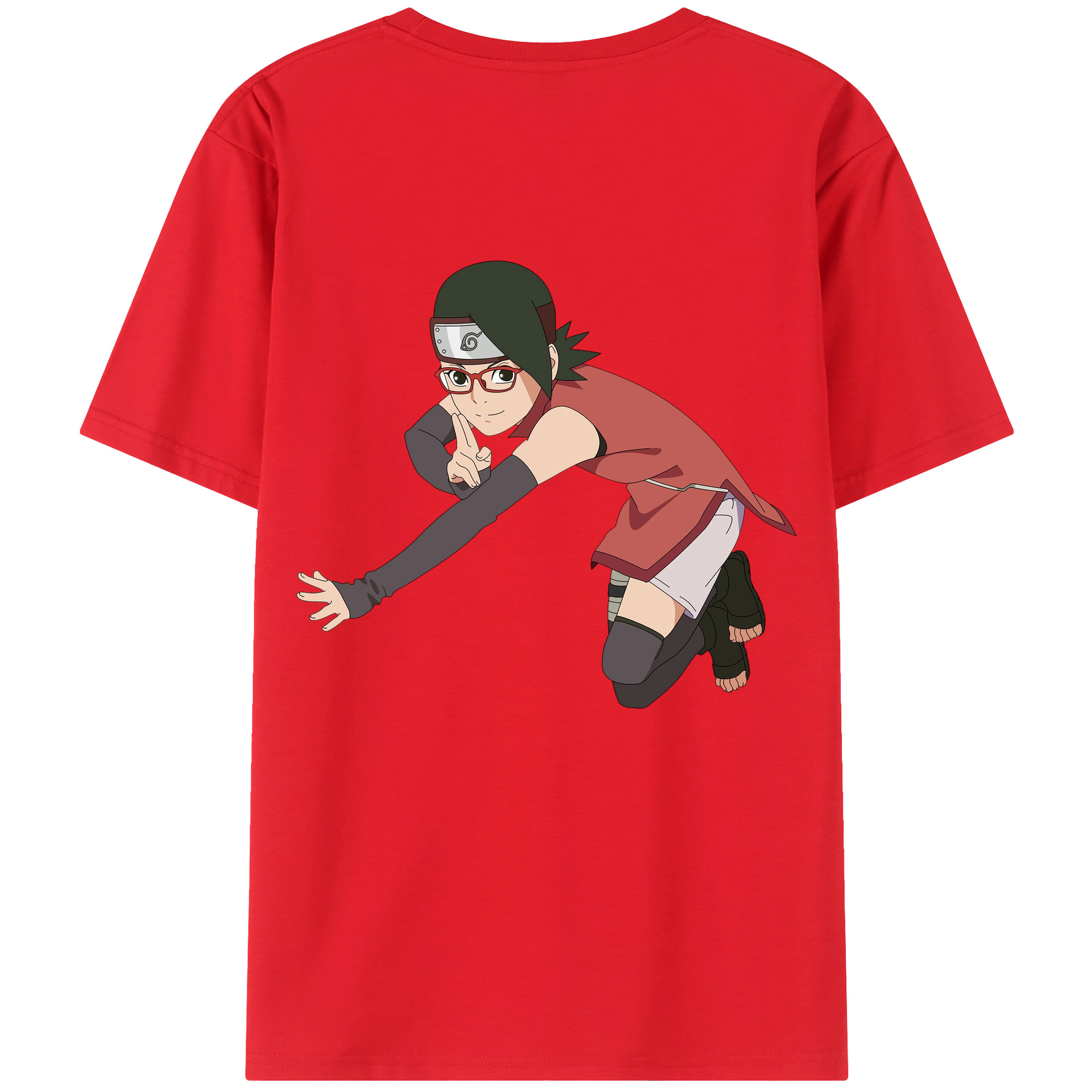 （画像用） NARUTO -ナルト- うちは サラダ Uchiha Sarada 綿100％ メンズ半袖Tシャツ（バックプリント） 通気性