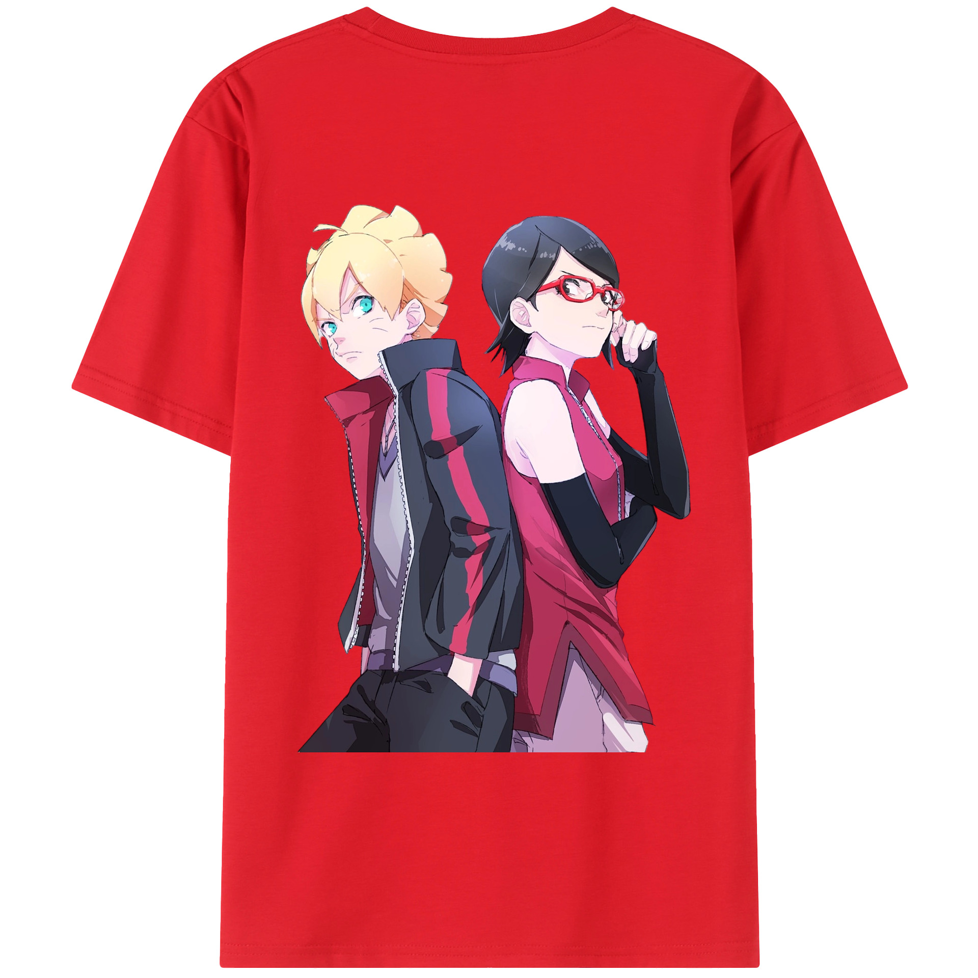 （画像用） NARUTO -ナルト- うちは サラダ Uchiha Sarada 綿100％ メンズ半袖Tシャツ（バックプリント） 通気性