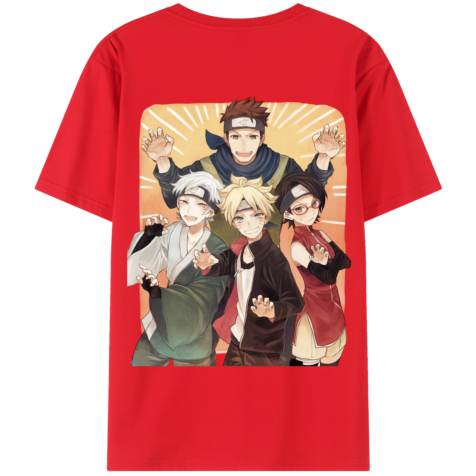 （画像用） NARUTO -ナルト- うちは サラダ Uchiha Sarada 綿100％ メンズ半袖Tシャツ（バックプリント） 通気性