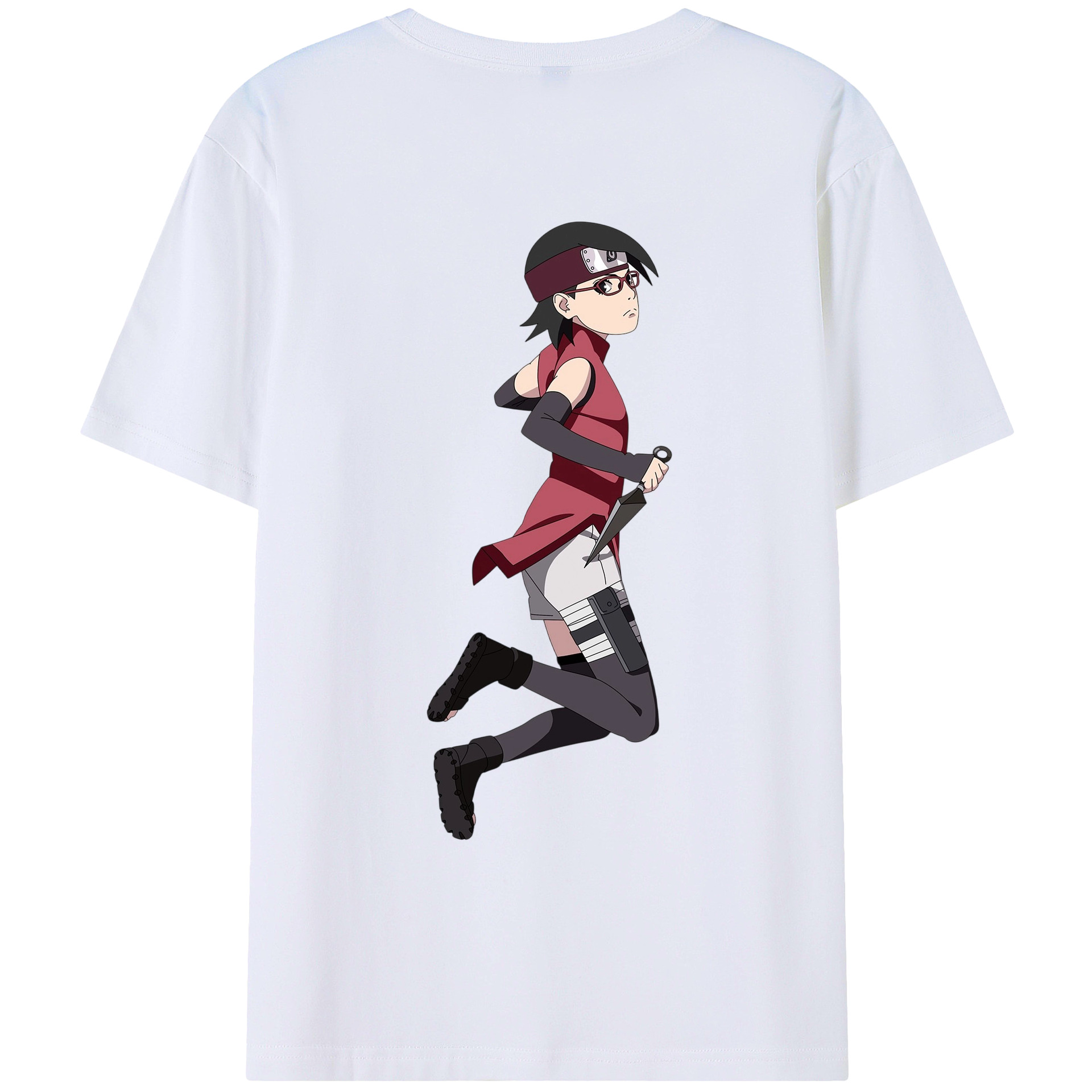 （画像用） NARUTO -ナルト- うちは サラダ Uchiha Sarada 綿100％ メンズ半袖Tシャツ（バックプリント） 通気性