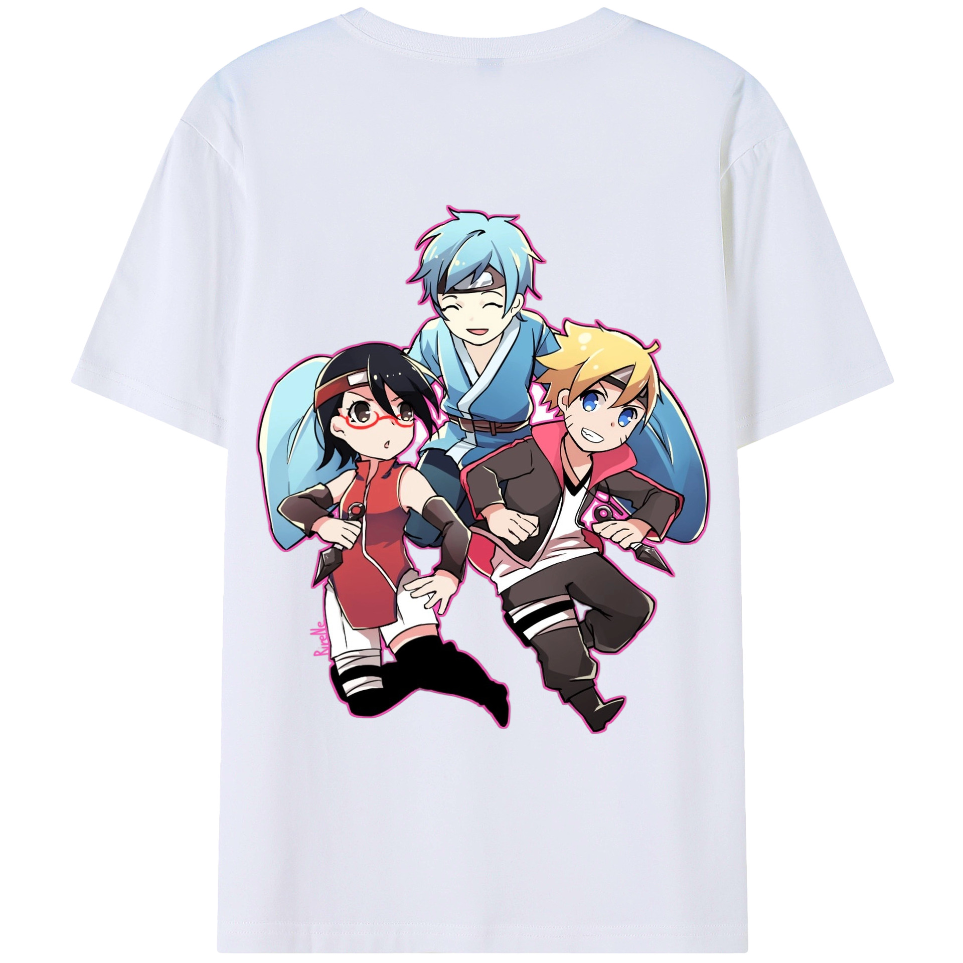 （画像用） NARUTO -ナルト- うちは サラダ Uchiha Sarada 綿100％ メンズ半袖Tシャツ（バックプリント） 通気性