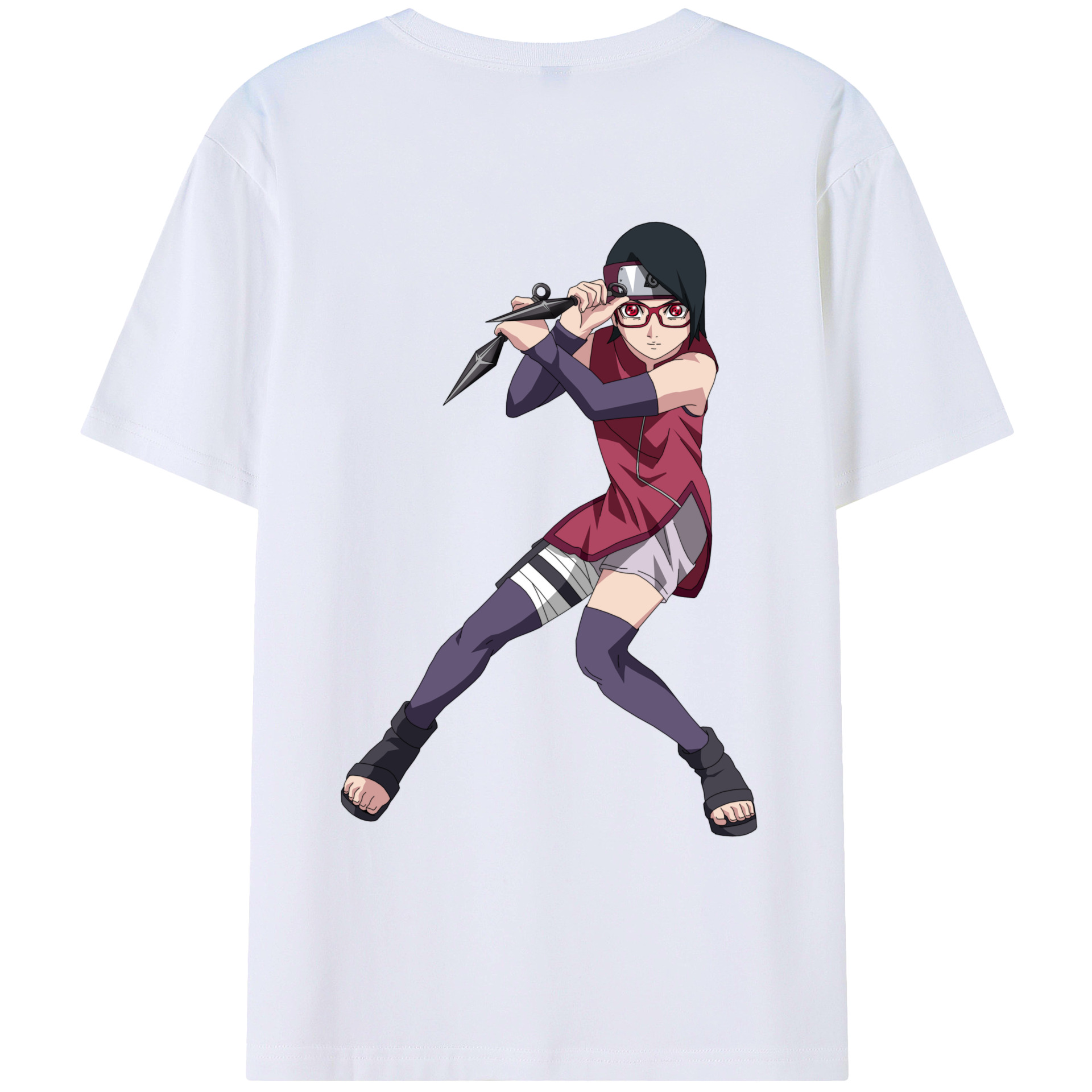 （画像用） NARUTO -ナルト- うちは サラダ Uchiha Sarada 綿100％ メンズ半袖Tシャツ（バックプリント） 通気性