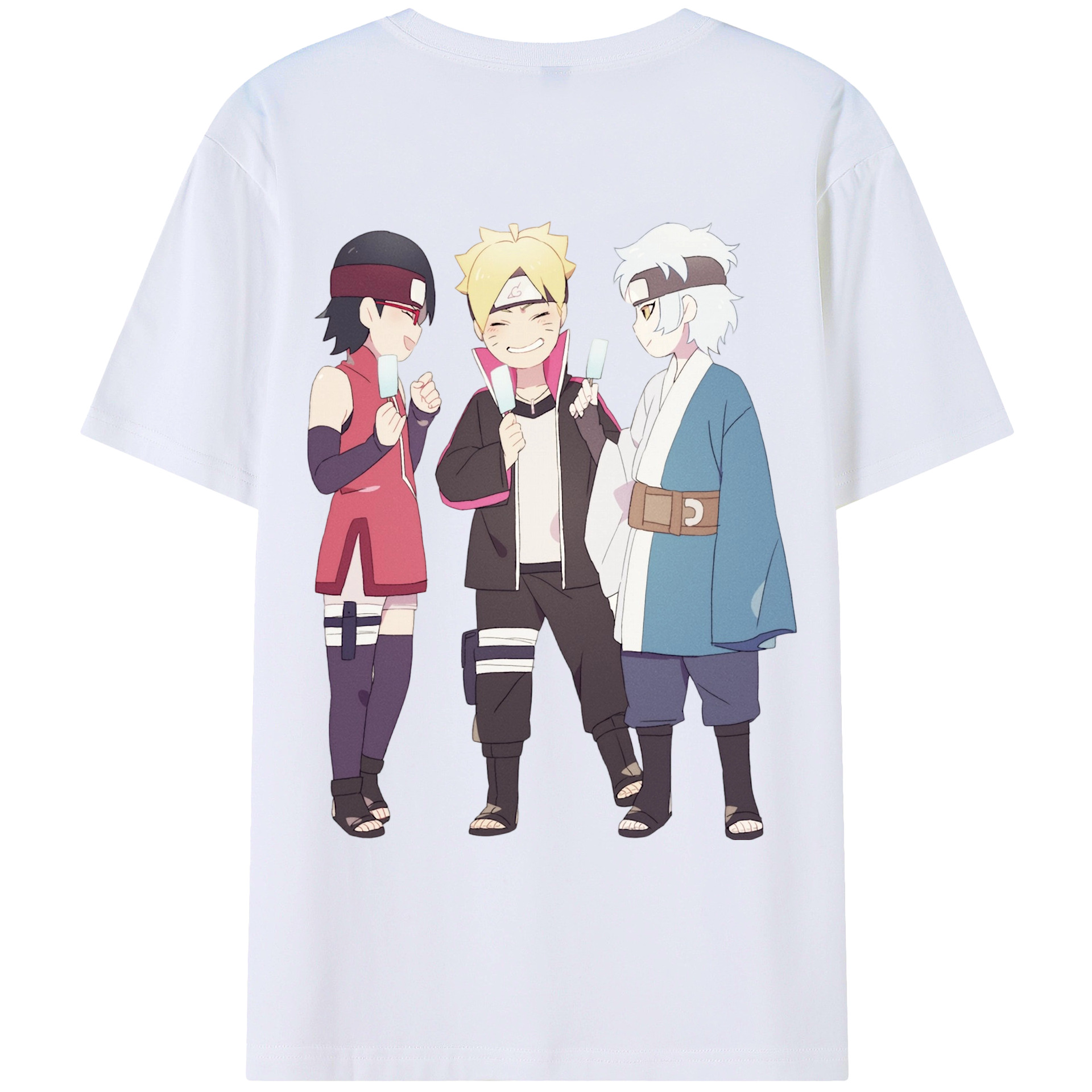 （画像用） NARUTO -ナルト- うちは サラダ Uchiha Sarada 綿100％ メンズ半袖Tシャツ（バックプリント） 通気性