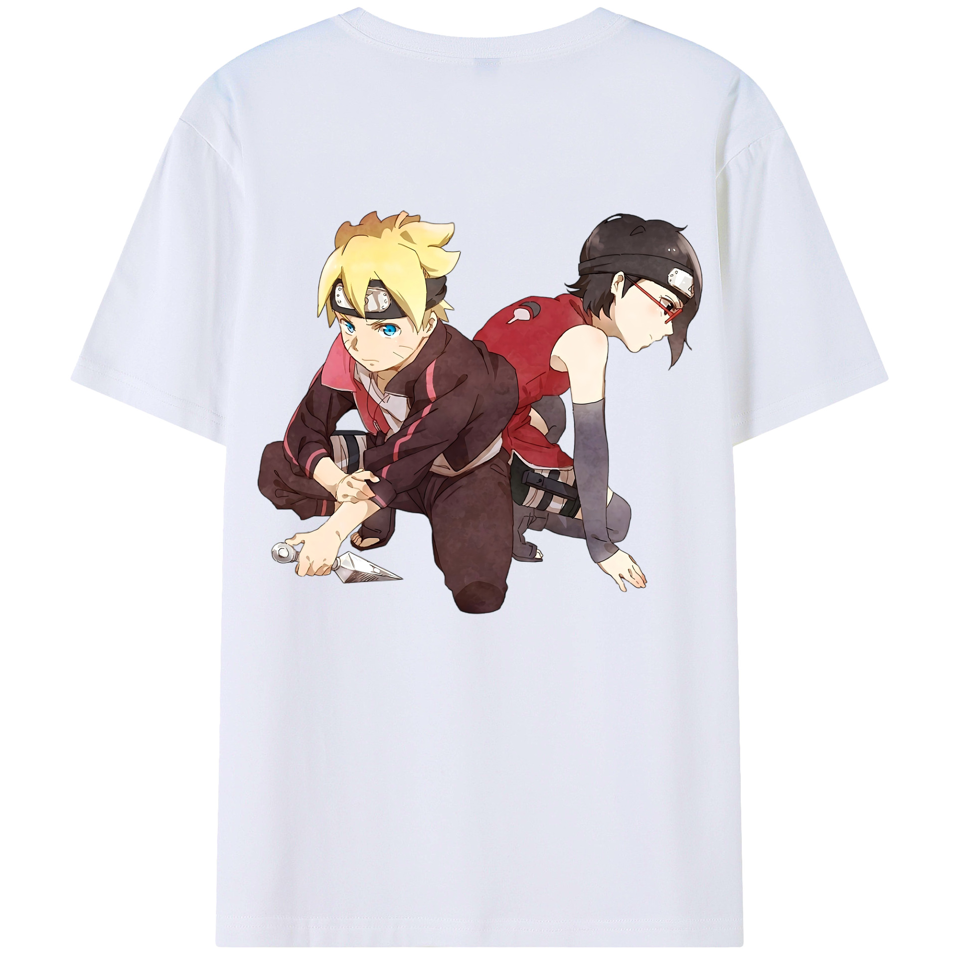 （画像用） NARUTO -ナルト- うちは サラダ Uchiha Sarada 綿100％ メンズ半袖Tシャツ（バックプリント） 通気性