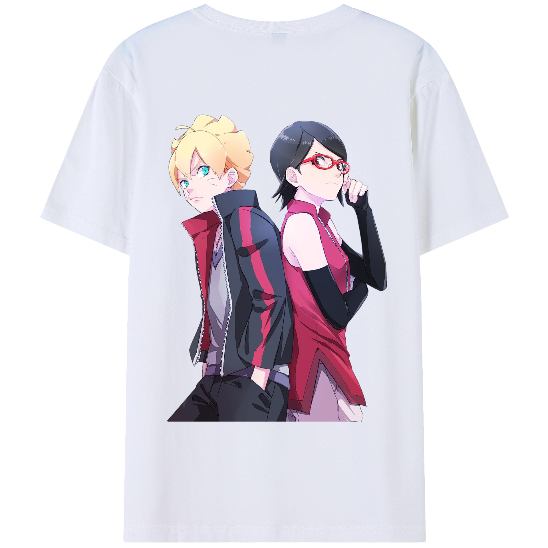 （画像用） NARUTO -ナルト- うちは サラダ Uchiha Sarada 綿100％ メンズ半袖Tシャツ（バックプリント） 通気性