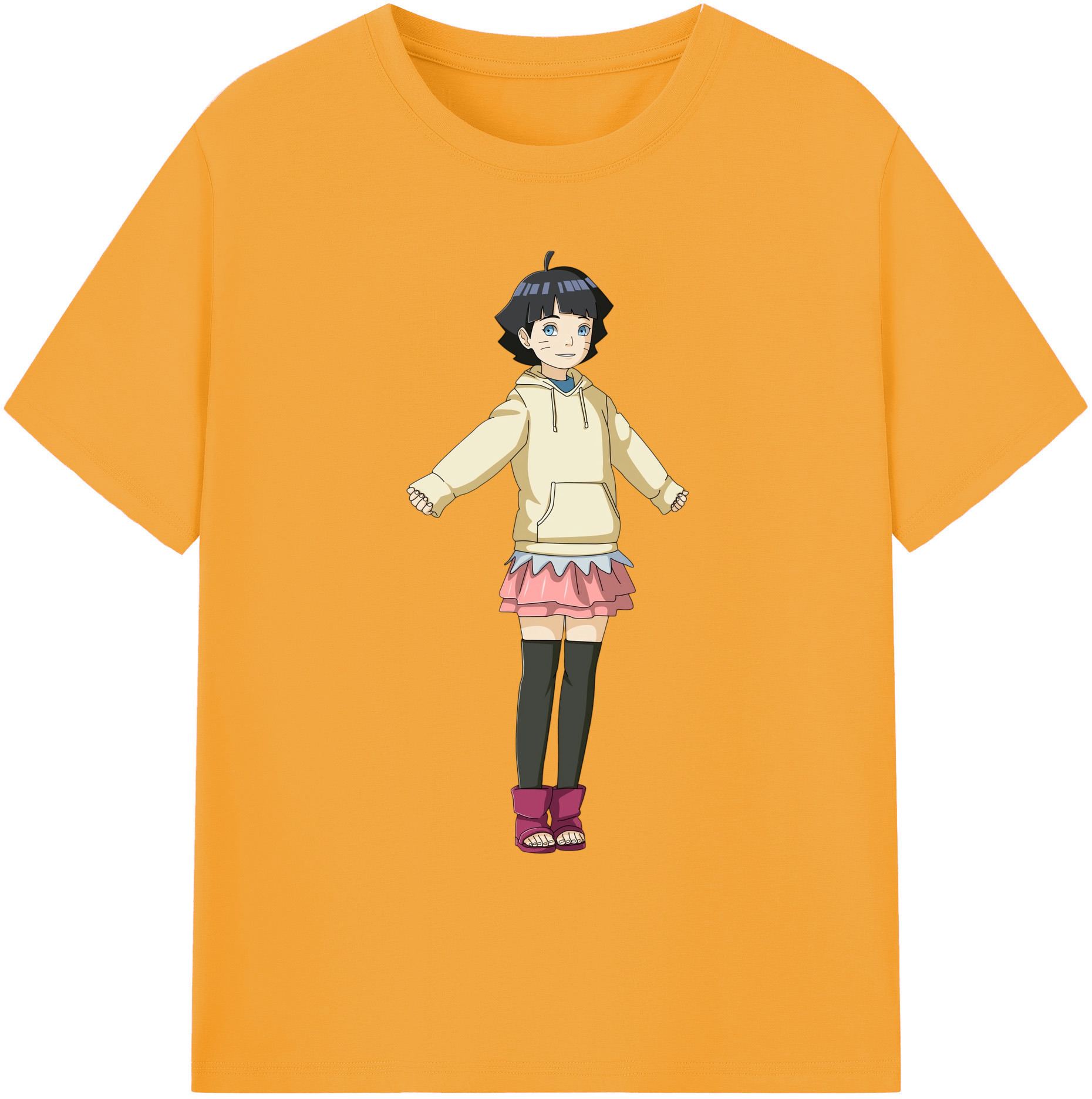 （画像用） NARUTO -ナルト- うずまき ヒマワリ Uzumaki Himawari 綿100％ メンズ半袖Tシャツ｜肌触りやわらか＆通気性