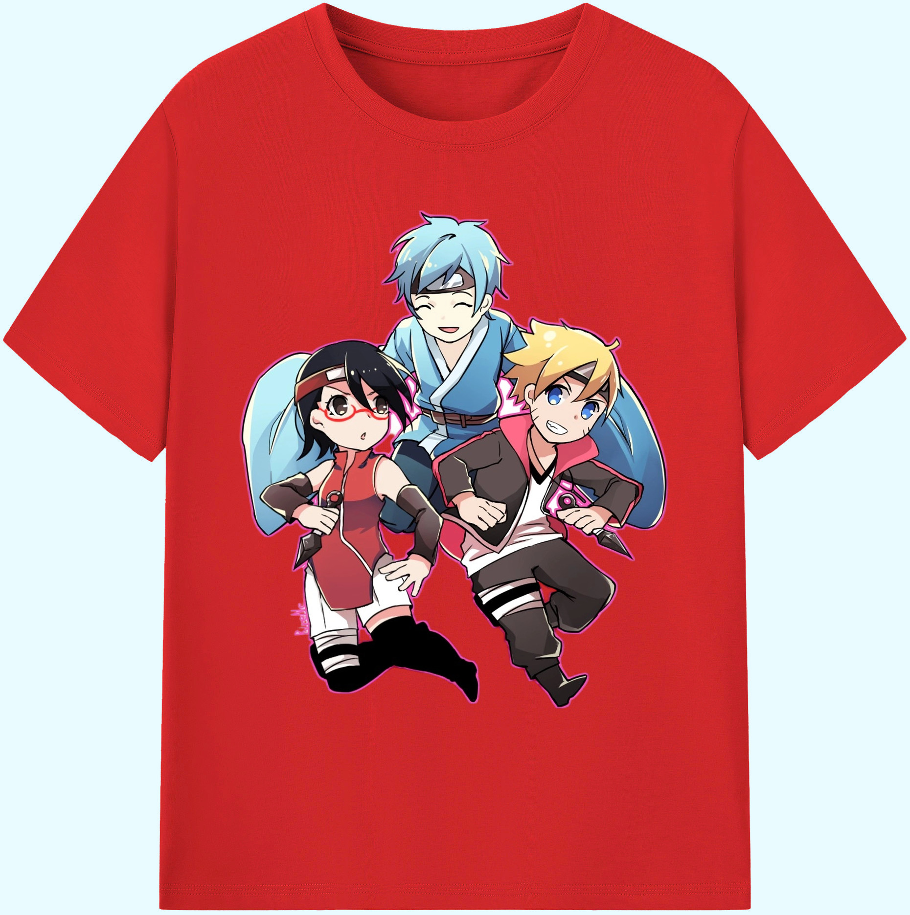（画像用） NARUTO -ナルト- うちは サラダ Uchiha Sarada 綿100％ メンズ半袖Tシャツ｜肌触りやわらか＆通気性
