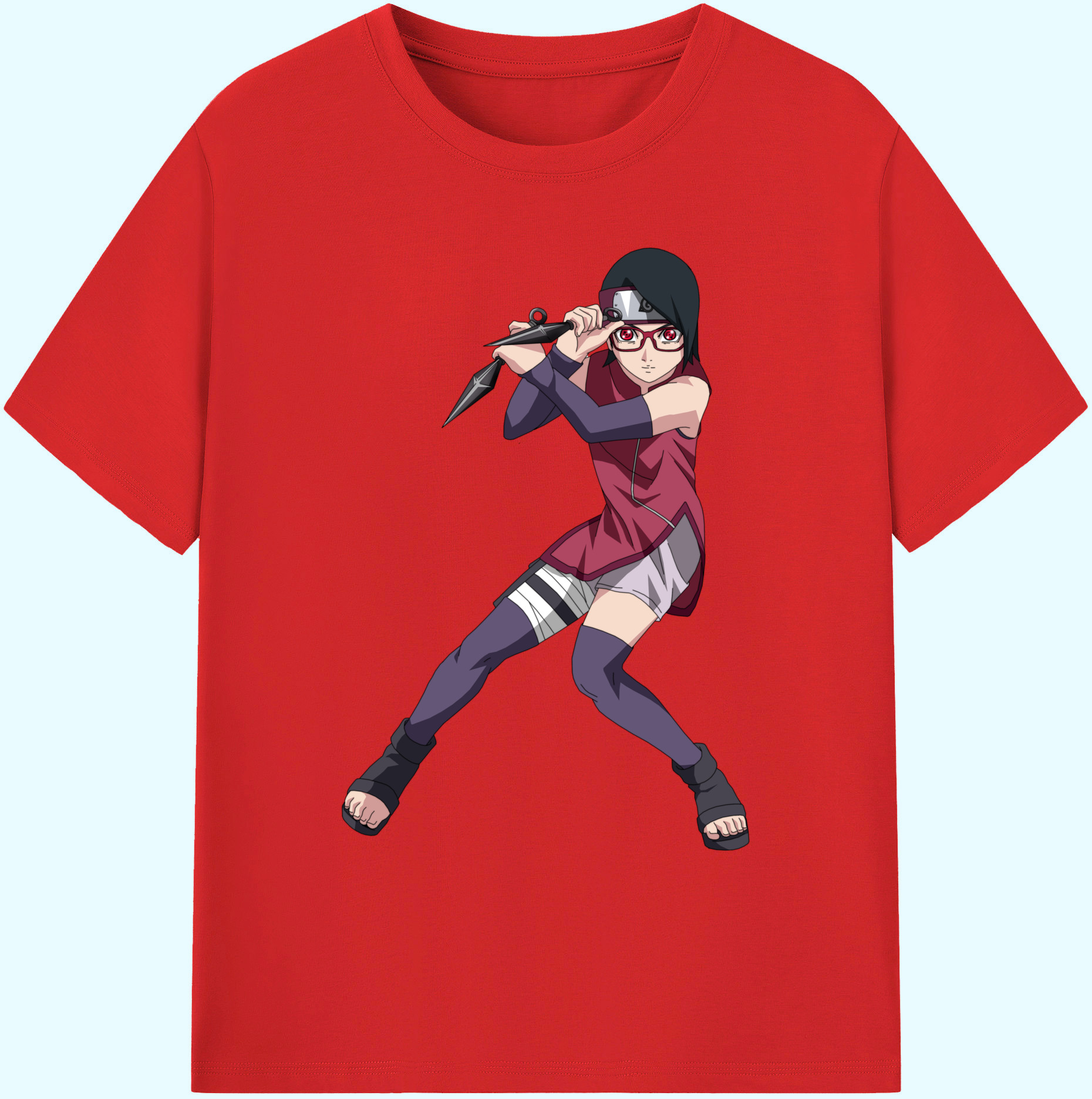（画像用） NARUTO -ナルト- うちは サラダ Uchiha Sarada 綿100％ メンズ半袖Tシャツ｜肌触りやわらか＆通気性