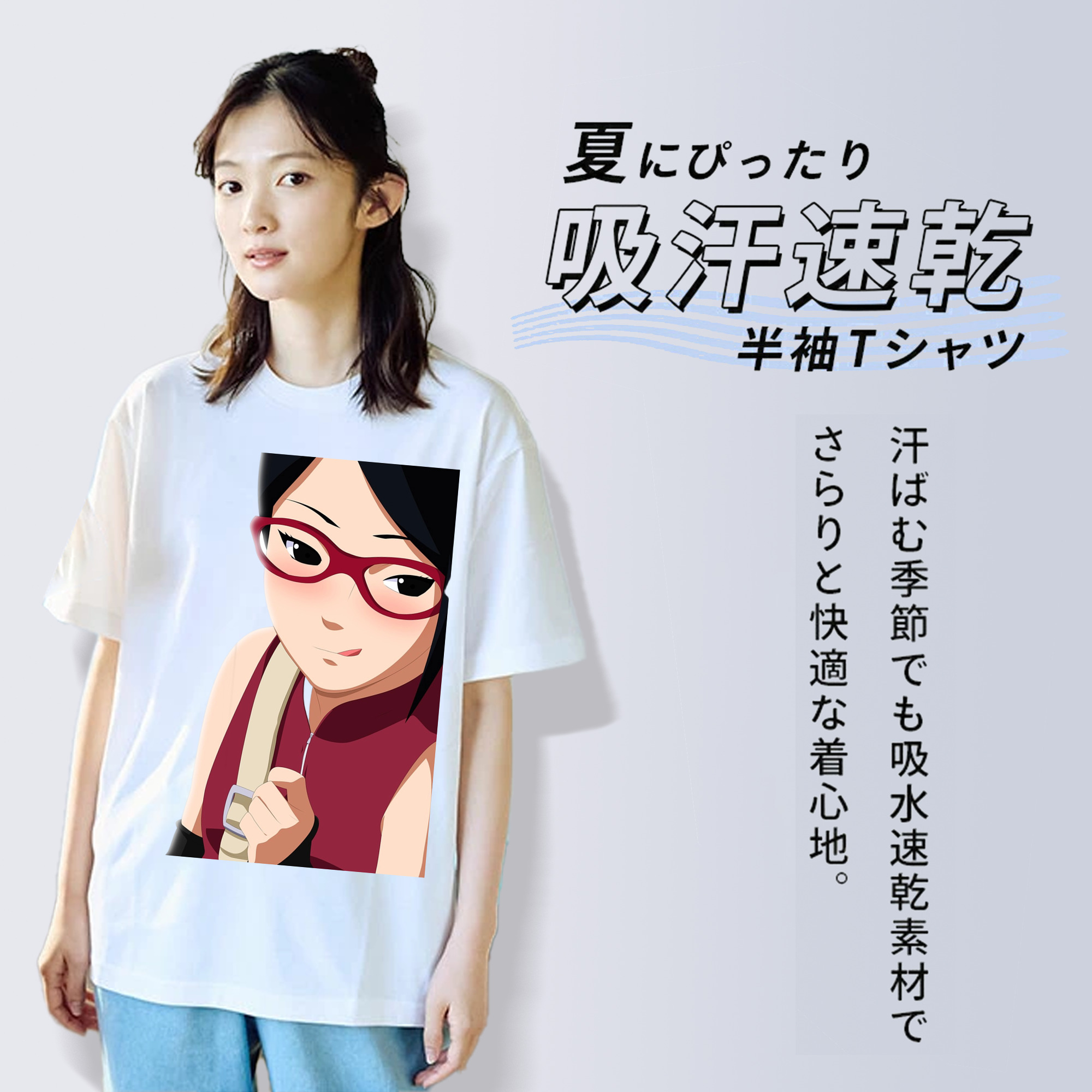 NARUTO -ナルト- うちは サラダ Uchiha Sarada レディースカジュアルプリントTシャツ（綿100％）
