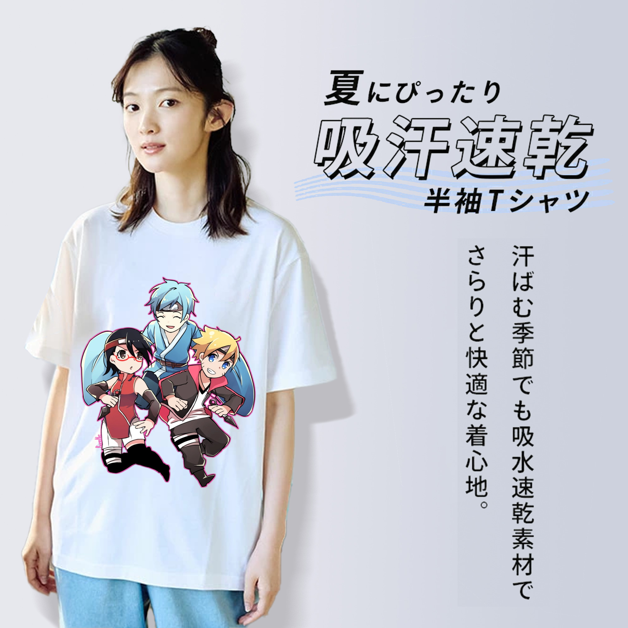 NARUTO -ナルト- うちは サラダ Uchiha Sarada レディースカジュアルプリントTシャツ（綿100％）