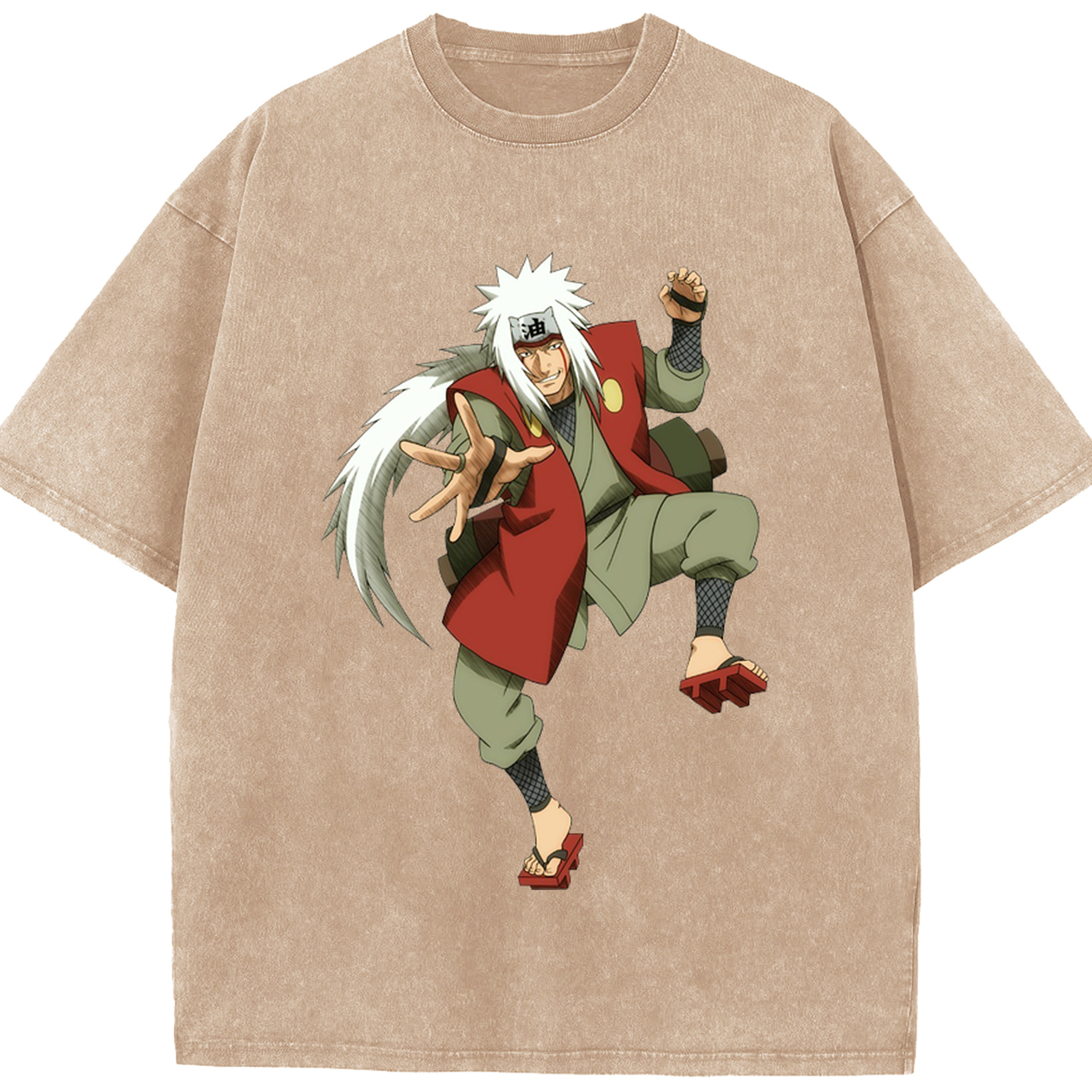 （画像用） NARUTO -ナルト- 自来也（じらいや） Jiraiya 綿100% ヴィンテージ風 半袖Tシャツ（フロントプリント）