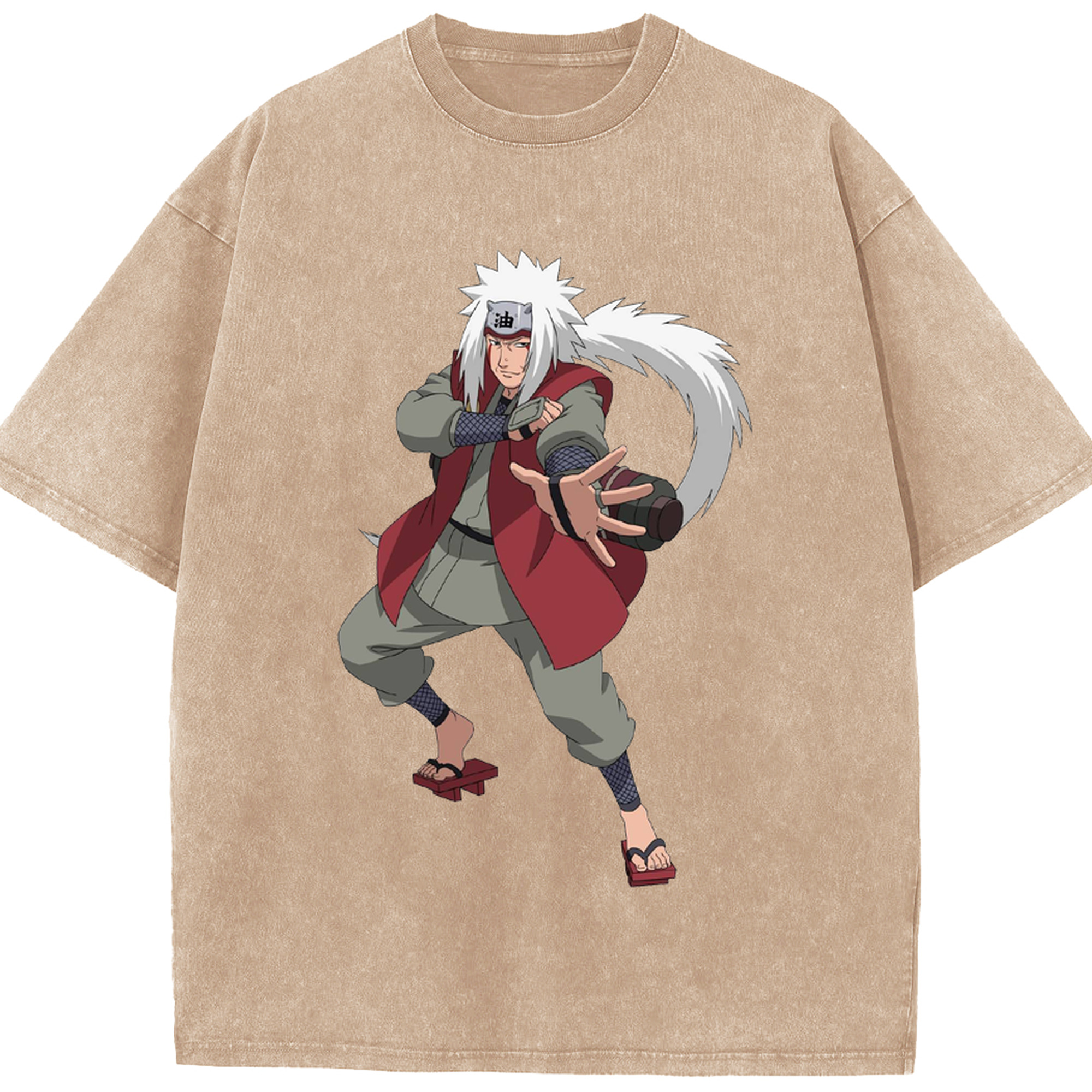 （画像用） NARUTO -ナルト- 自来也（じらいや） Jiraiya 綿100% ヴィンテージ風 半袖Tシャツ（フロントプリント）