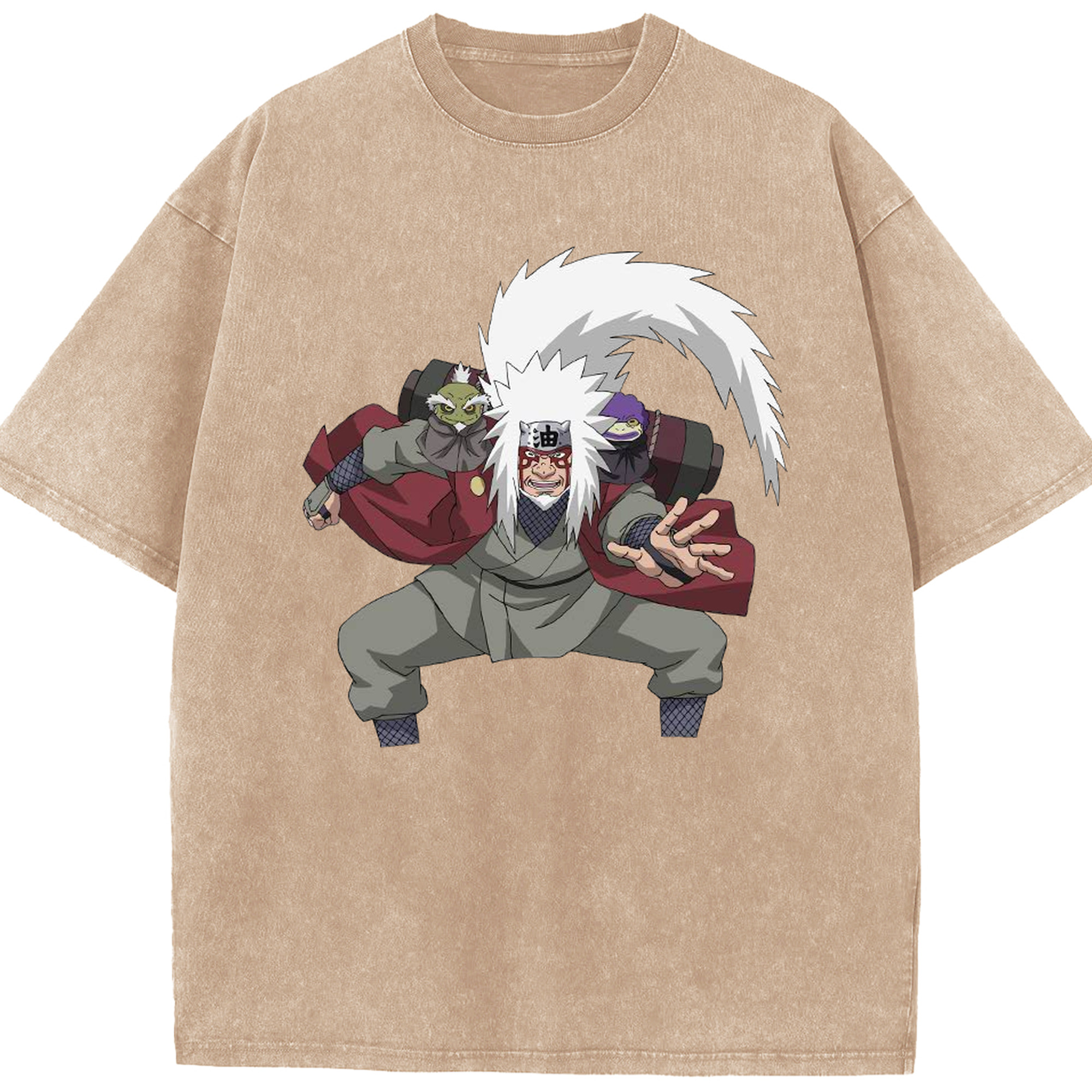 （画像用） NARUTO -ナルト- 自来也（じらいや） Jiraiya 綿100% ヴィンテージ風 半袖Tシャツ（フロントプリント）