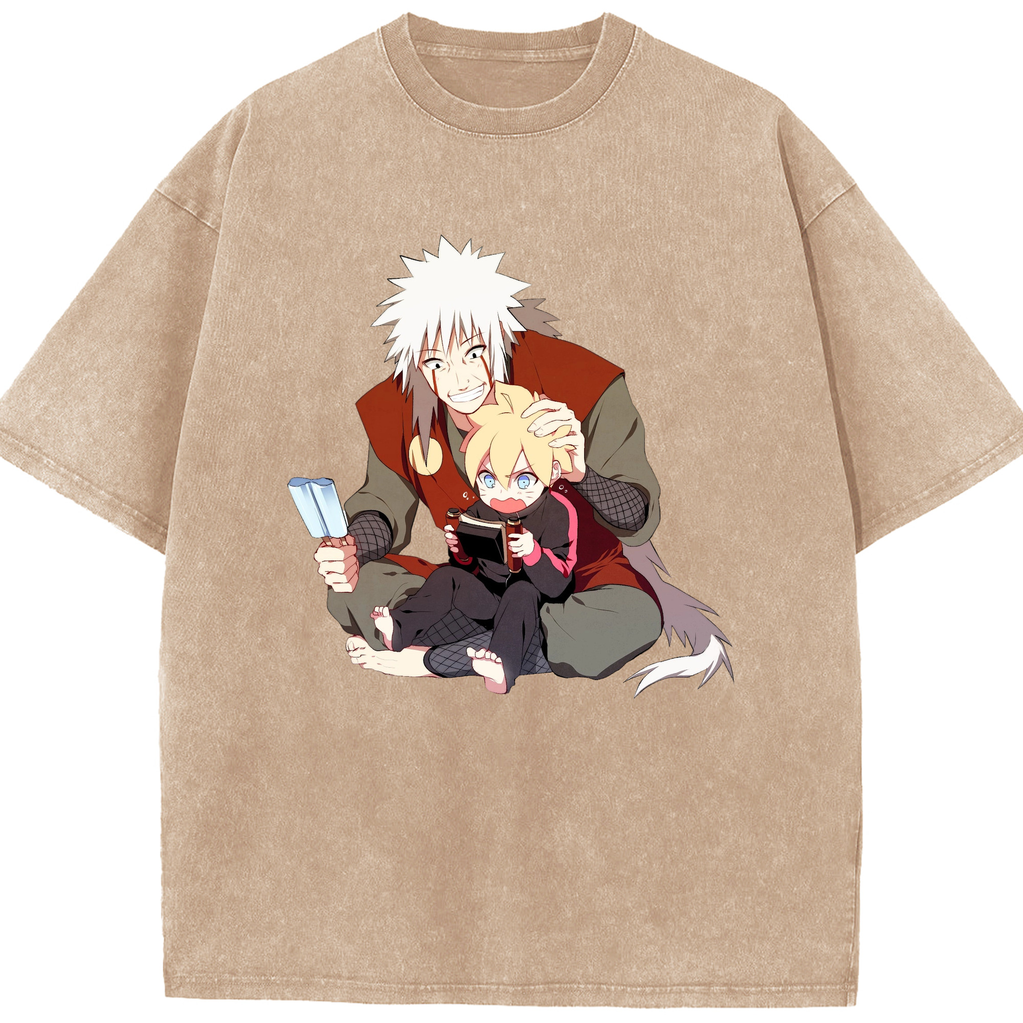（画像用） NARUTO -ナルト- 自来也（じらいや） Jiraiya 綿100% ヴィンテージ風 半袖Tシャツ（フロントプリント）