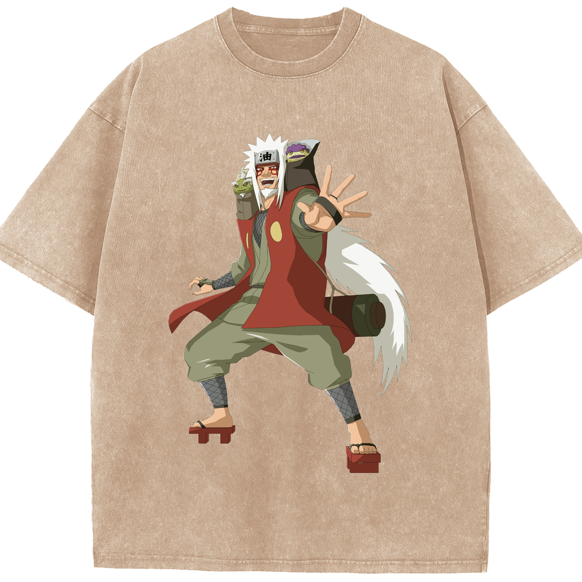 （画像用） NARUTO -ナルト- 自来也（じらいや） Jiraiya 綿100% ヴィンテージ風 半袖Tシャツ（フロントプリント）