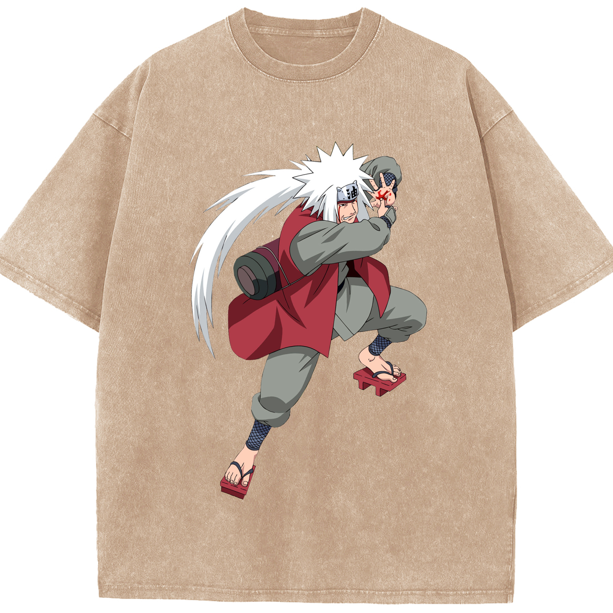 （画像用） NARUTO -ナルト- 自来也（じらいや） Jiraiya 綿100% ヴィンテージ風 半袖Tシャツ（フロントプリント）