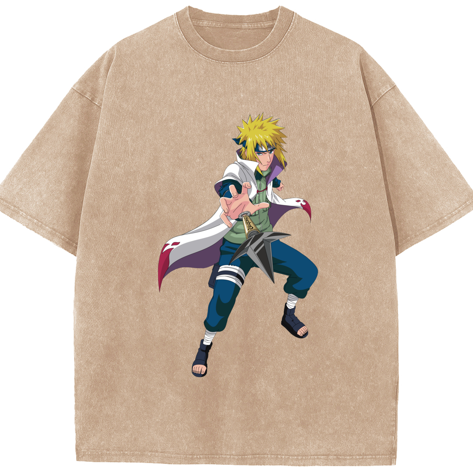 （画像用） NARUTO -ナルト- 波風 ミナト Namikaze Minato 綿100% ヴィンテージ風 半袖Tシャツ（フロントプリント）