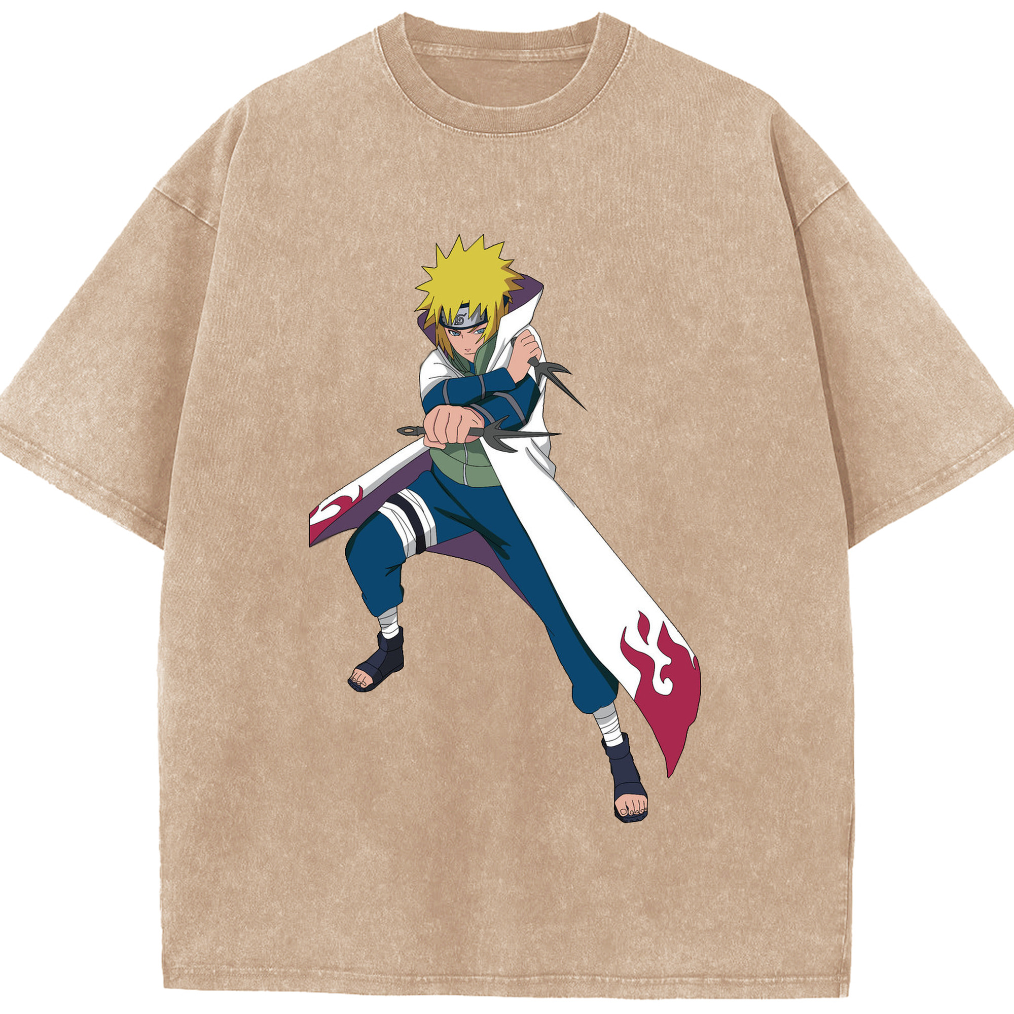 （画像用） NARUTO -ナルト- 波風 ミナト Namikaze Minato 綿100% ヴィンテージ風 半袖Tシャツ（フロントプリント）