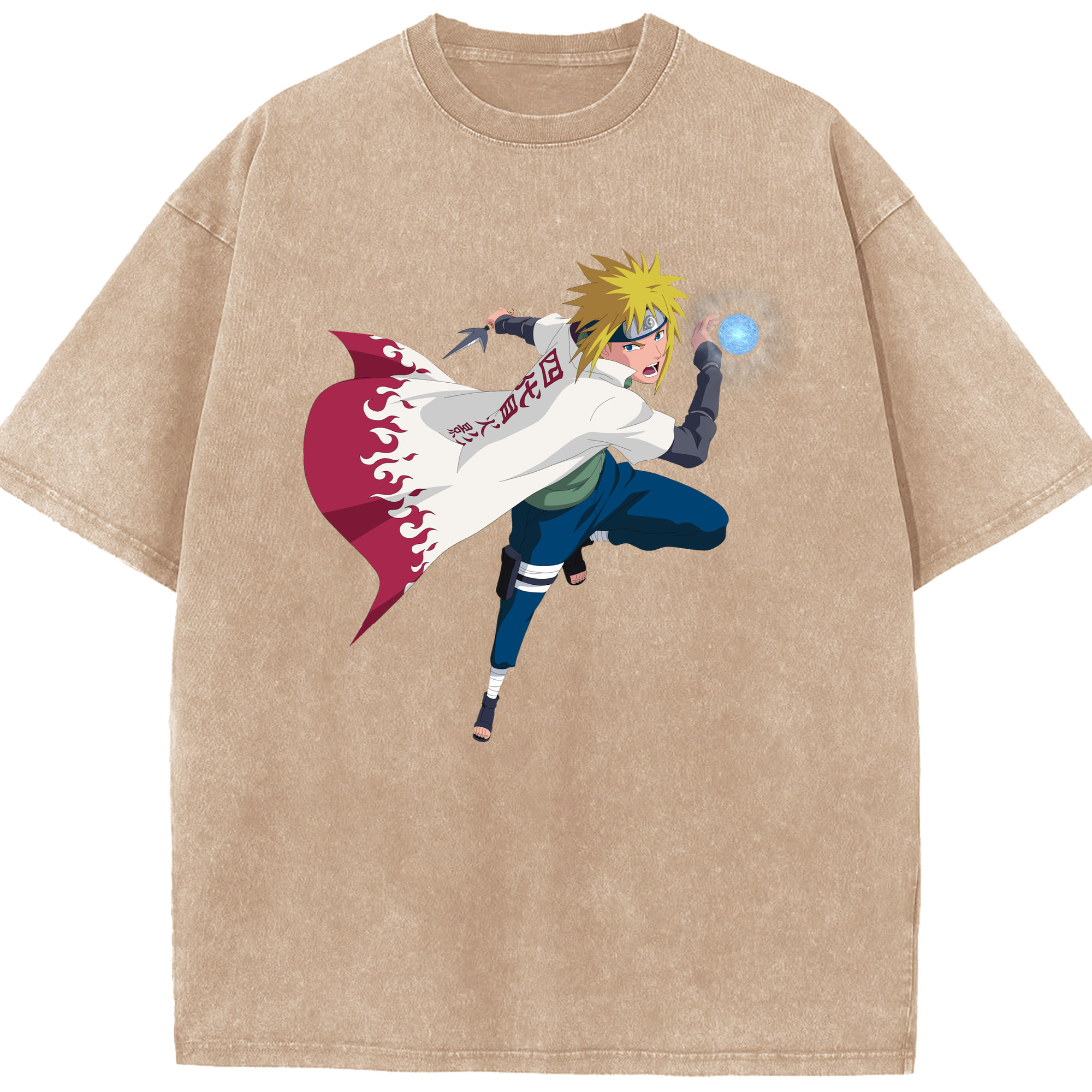 （画像用） NARUTO -ナルト- 波風 ミナト Namikaze Minato 綿100% ヴィンテージ風 半袖Tシャツ（フロントプリント）