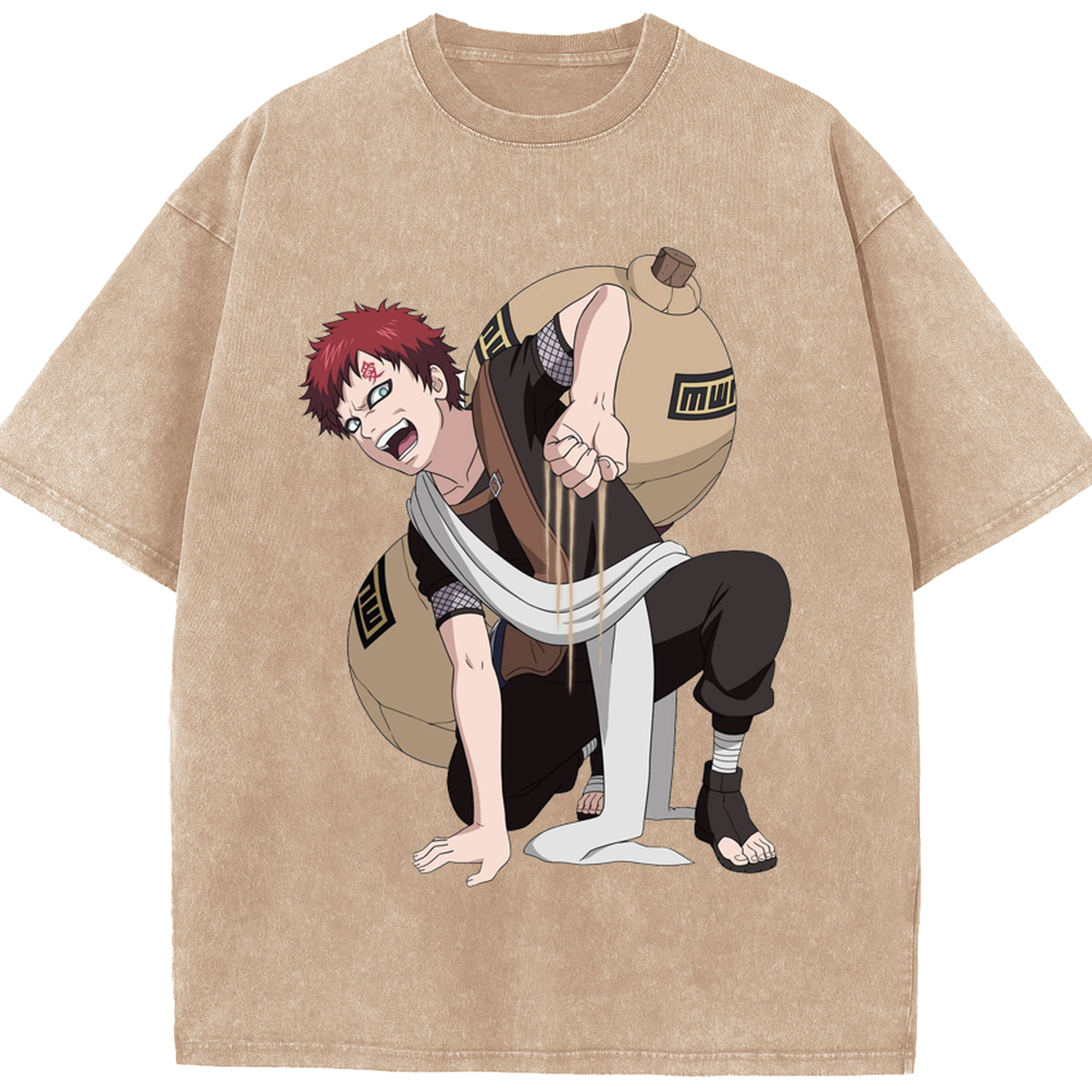 （画像用） NARUTO -ナルト- ガアラ Gaara 綿100% ヴィンテージ風 半袖Tシャツ（フロントプリント）