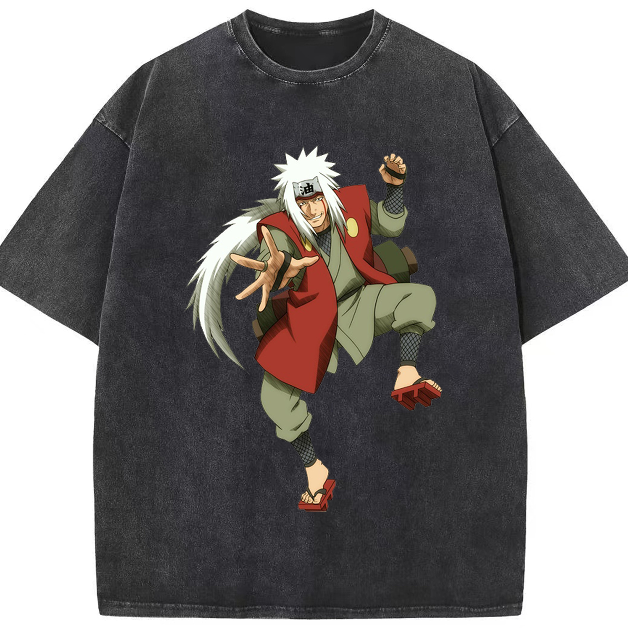 （画像用） NARUTO -ナルト- 自来也（じらいや） Jiraiya 綿100% ヴィンテージ風 半袖Tシャツ（フロントプリント）