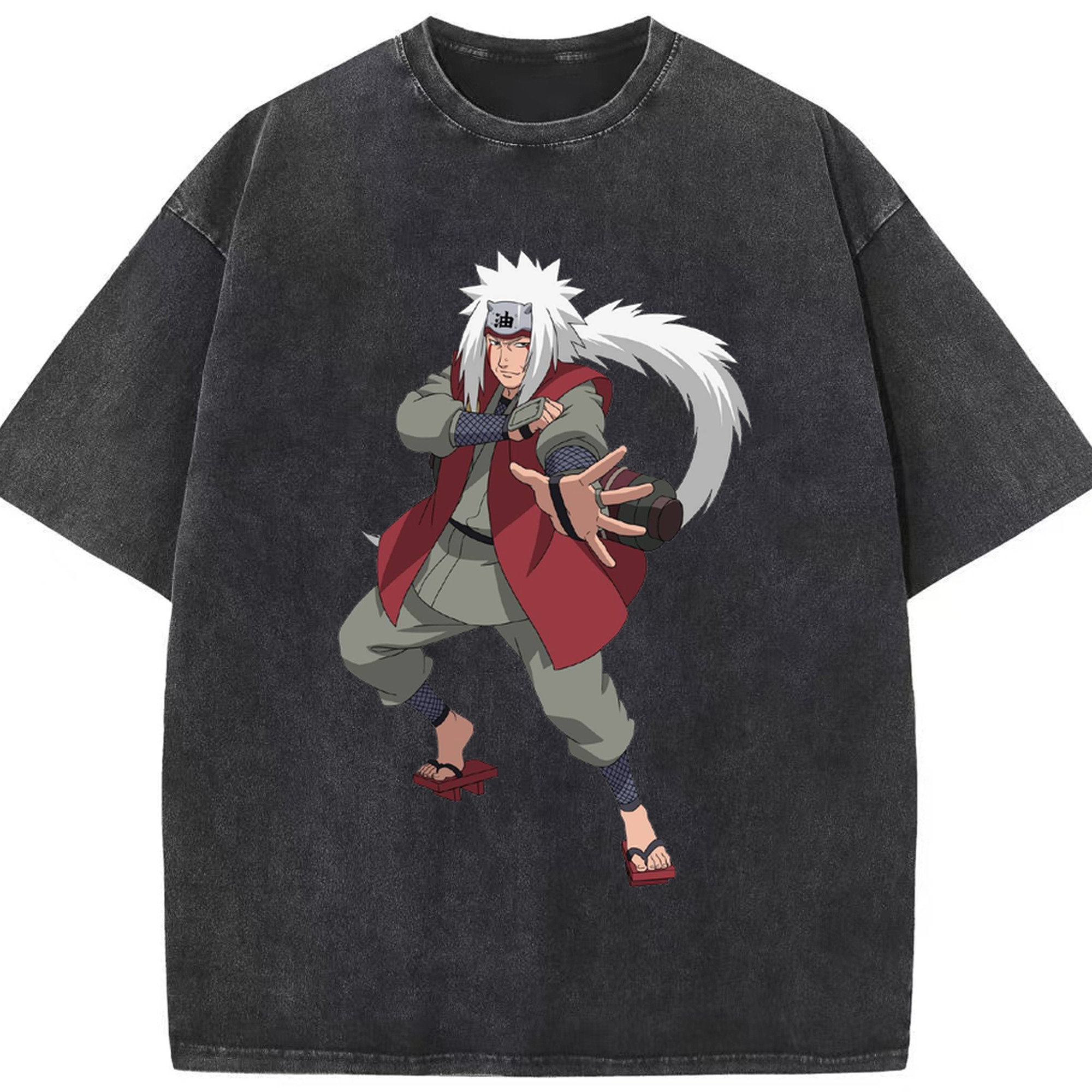 （画像用） NARUTO -ナルト- 自来也（じらいや） Jiraiya 綿100% ヴィンテージ風 半袖Tシャツ（フロントプリント）