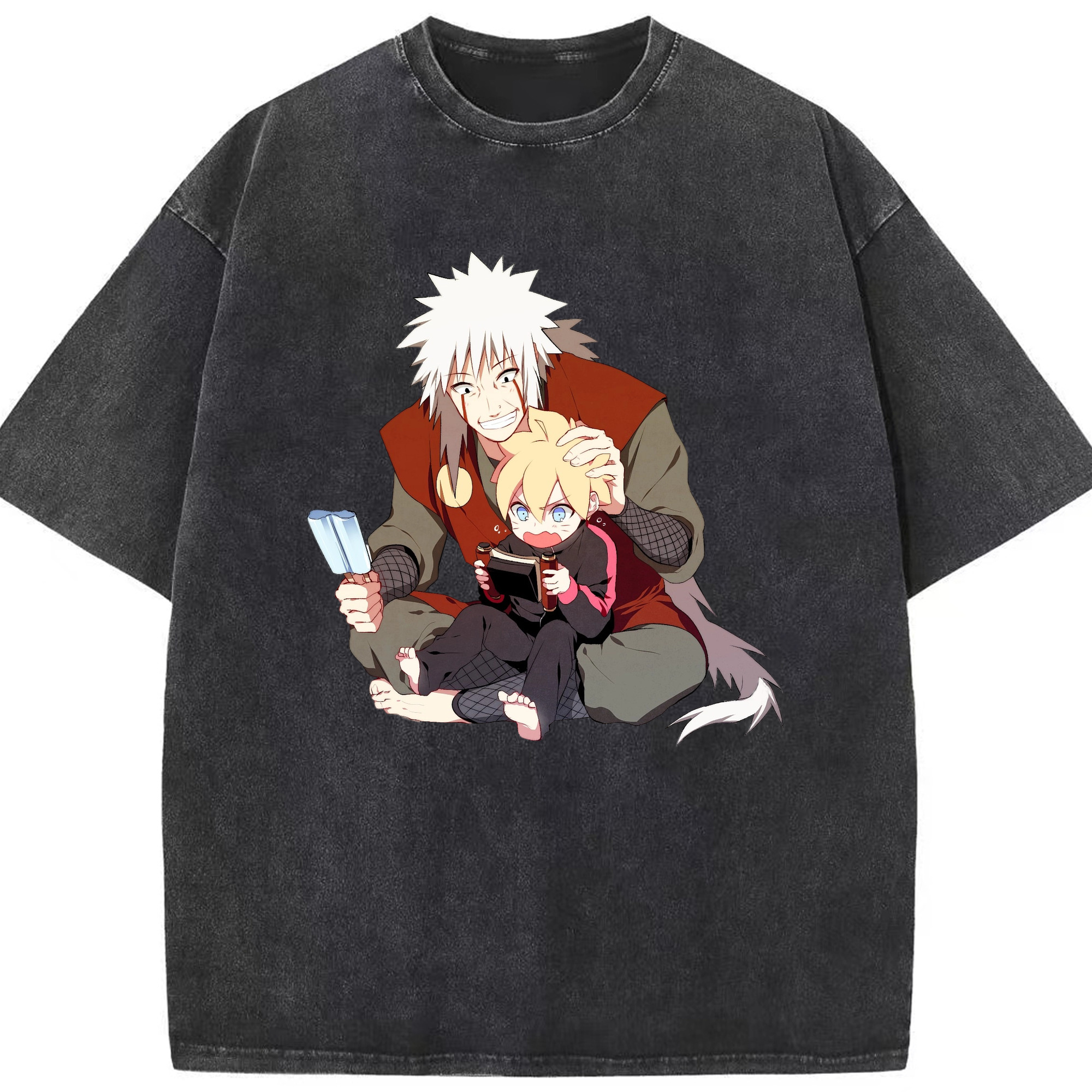 （画像用） NARUTO -ナルト- 自来也（じらいや） Jiraiya 綿100% ヴィンテージ風 半袖Tシャツ（フロントプリント）