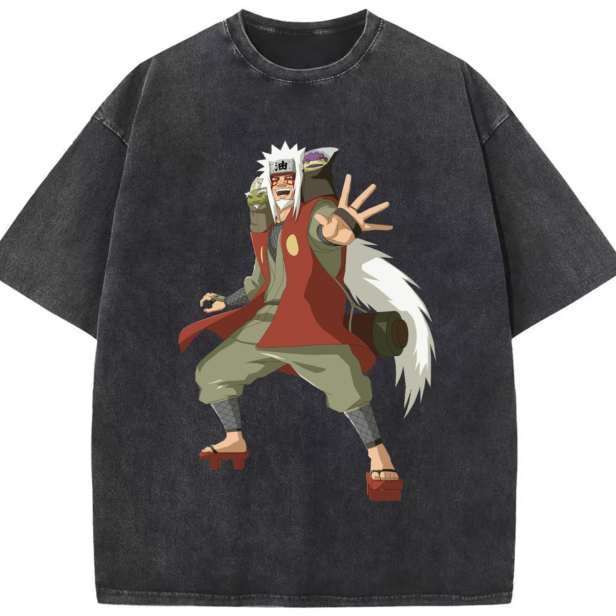 （画像用） NARUTO -ナルト- 自来也（じらいや） Jiraiya 綿100% ヴィンテージ風 半袖Tシャツ（フロントプリント）