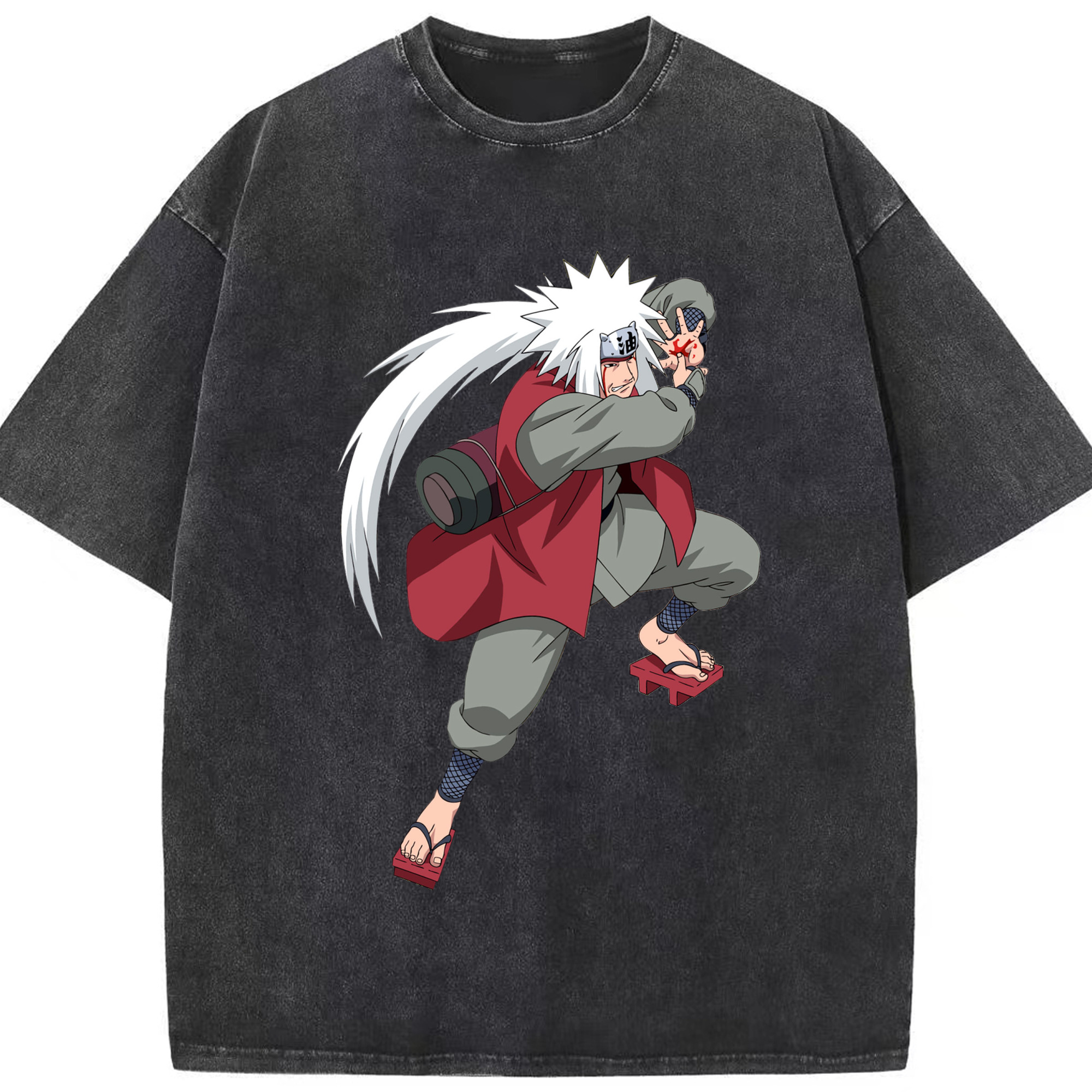 （画像用） NARUTO -ナルト- 自来也（じらいや） Jiraiya 綿100% ヴィンテージ風 半袖Tシャツ（フロントプリント）