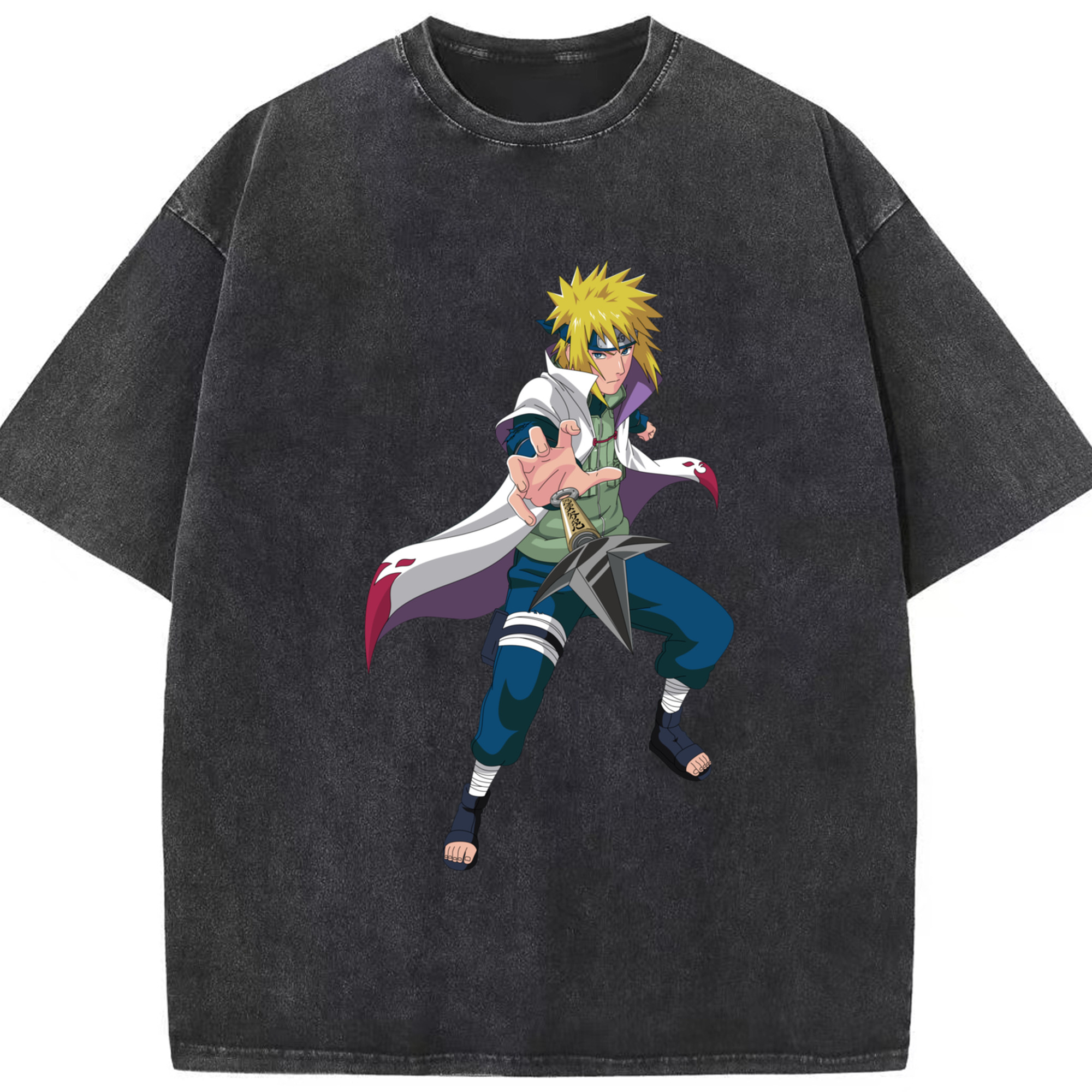 （画像用） NARUTO -ナルト- 波風 ミナト Namikaze Minato 綿100% ヴィンテージ風 半袖Tシャツ（フロントプリント）