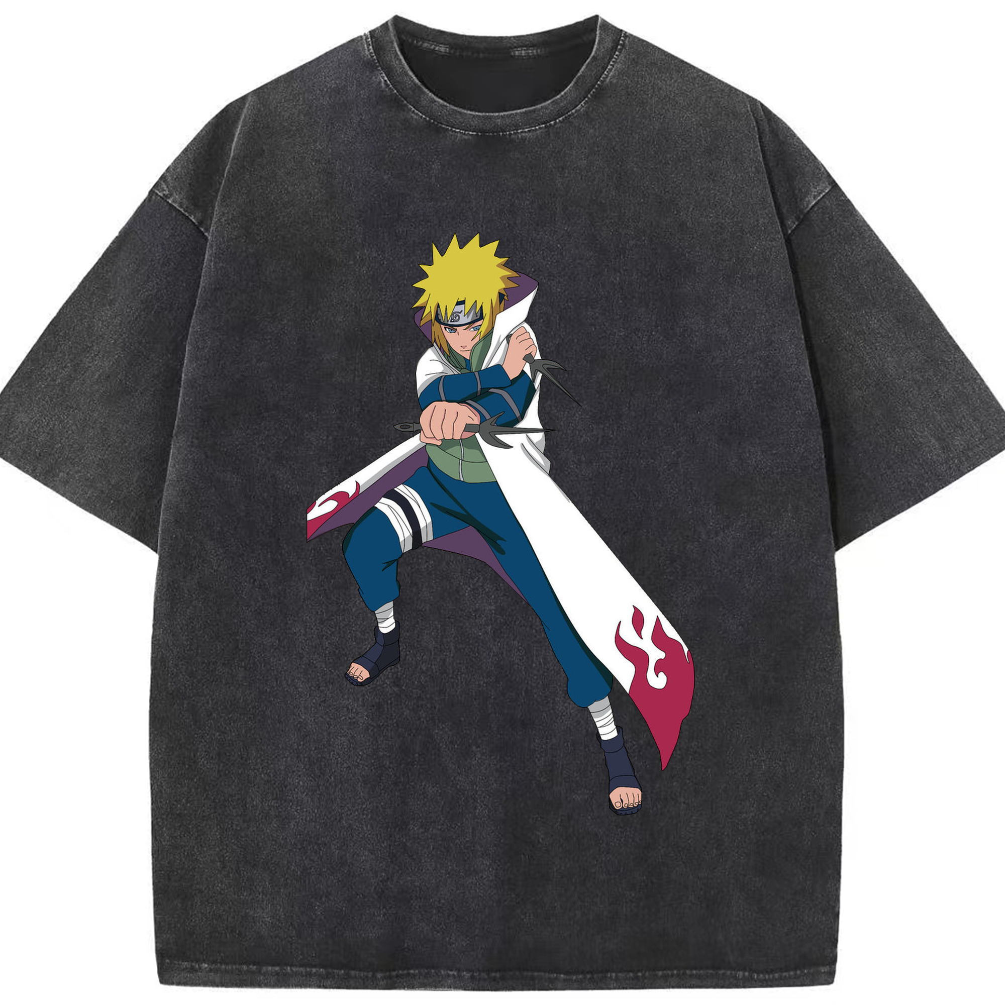 （画像用） NARUTO -ナルト- 波風 ミナト Namikaze Minato 綿100% ヴィンテージ風 半袖Tシャツ（フロントプリント）