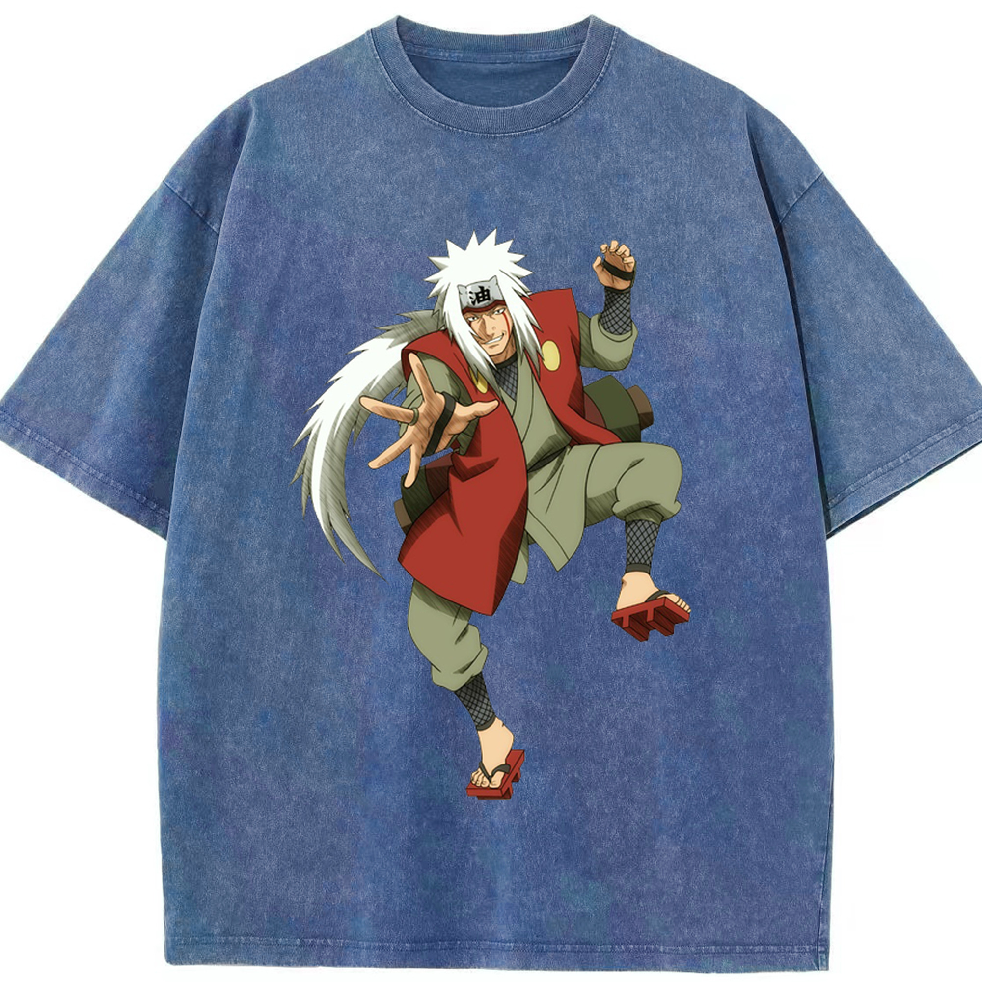 （画像用） NARUTO -ナルト- 自来也（じらいや） Jiraiya 綿100% ヴィンテージ風 半袖Tシャツ（フロントプリント）