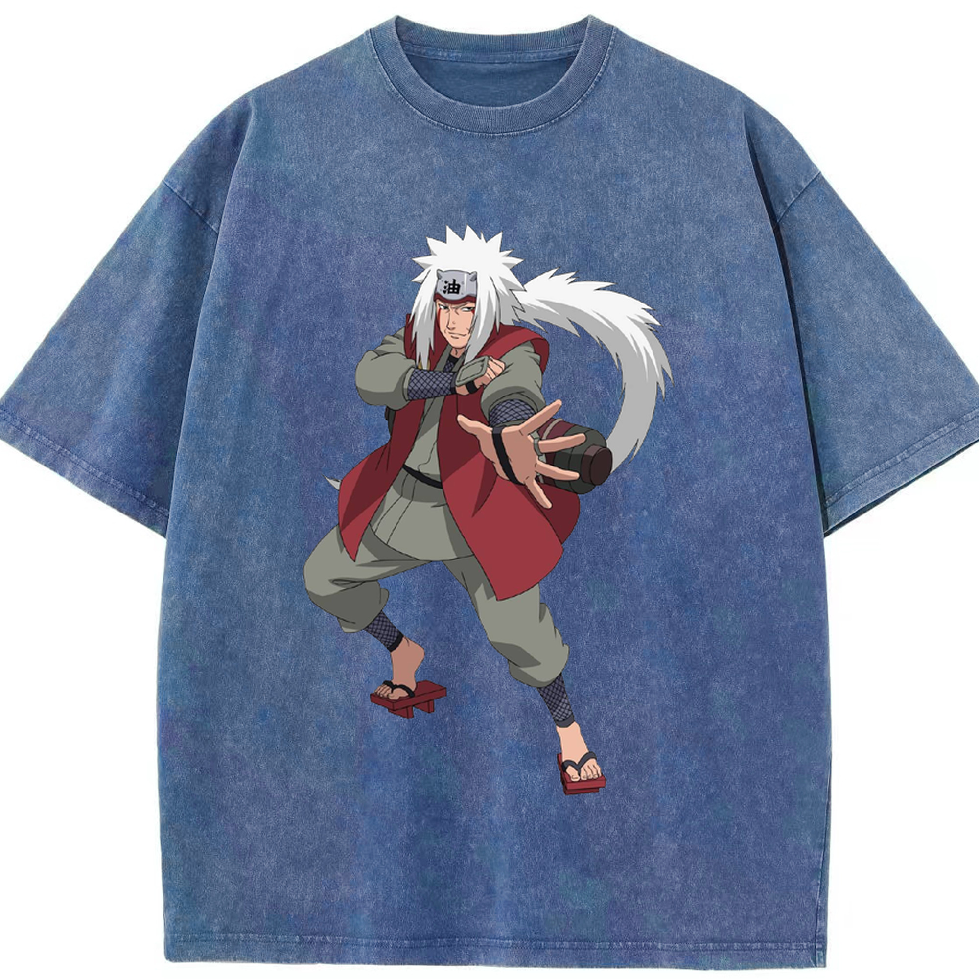 （画像用） NARUTO -ナルト- 自来也（じらいや） Jiraiya 綿100% ヴィンテージ風 半袖Tシャツ（フロントプリント）