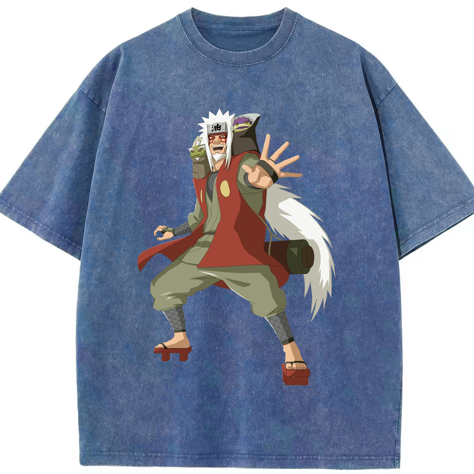 （画像用） NARUTO -ナルト- 自来也（じらいや） Jiraiya 綿100% ヴィンテージ風 半袖Tシャツ（フロントプリント）