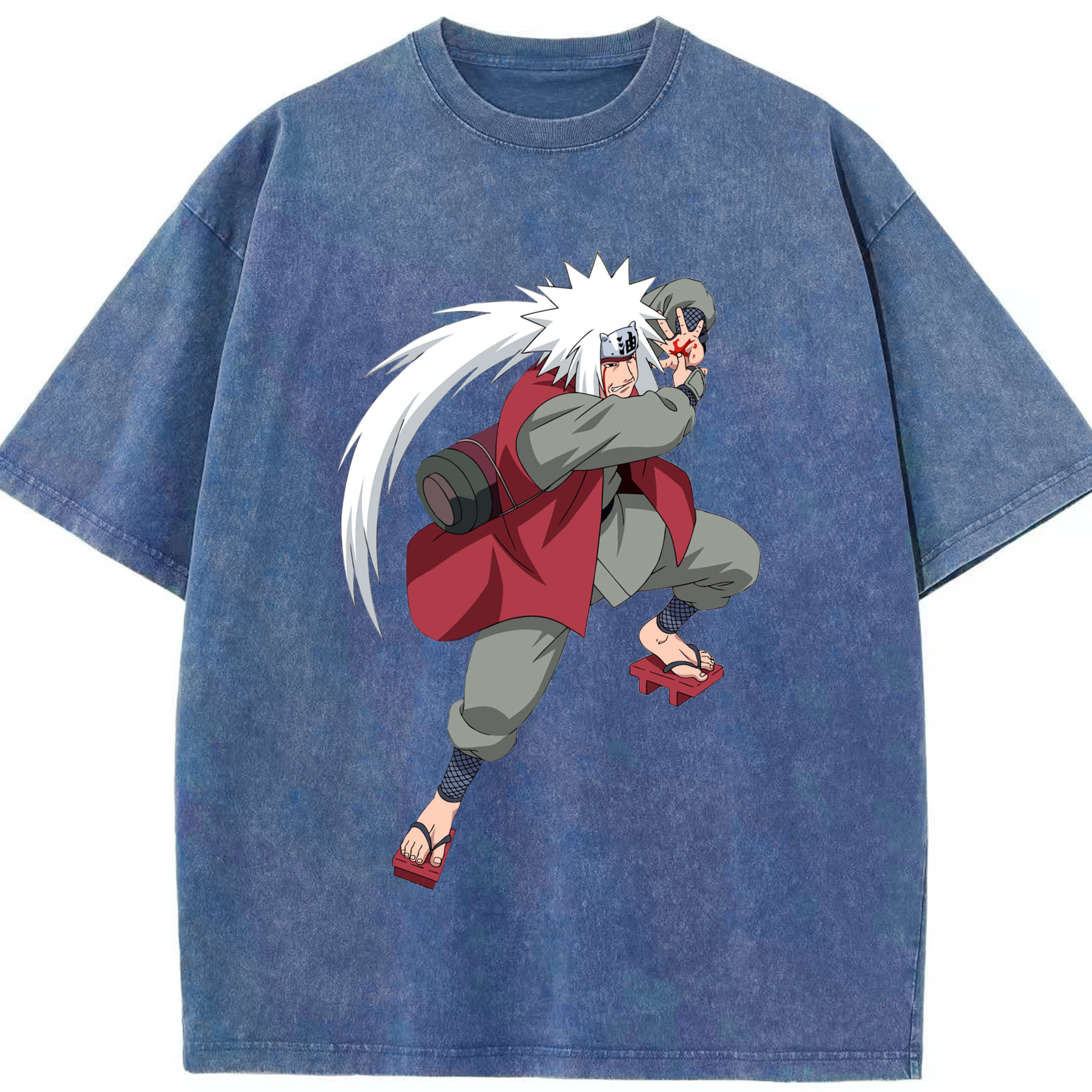 （画像用） NARUTO -ナルト- 自来也（じらいや） Jiraiya 綿100% ヴィンテージ風 半袖Tシャツ（フロントプリント）