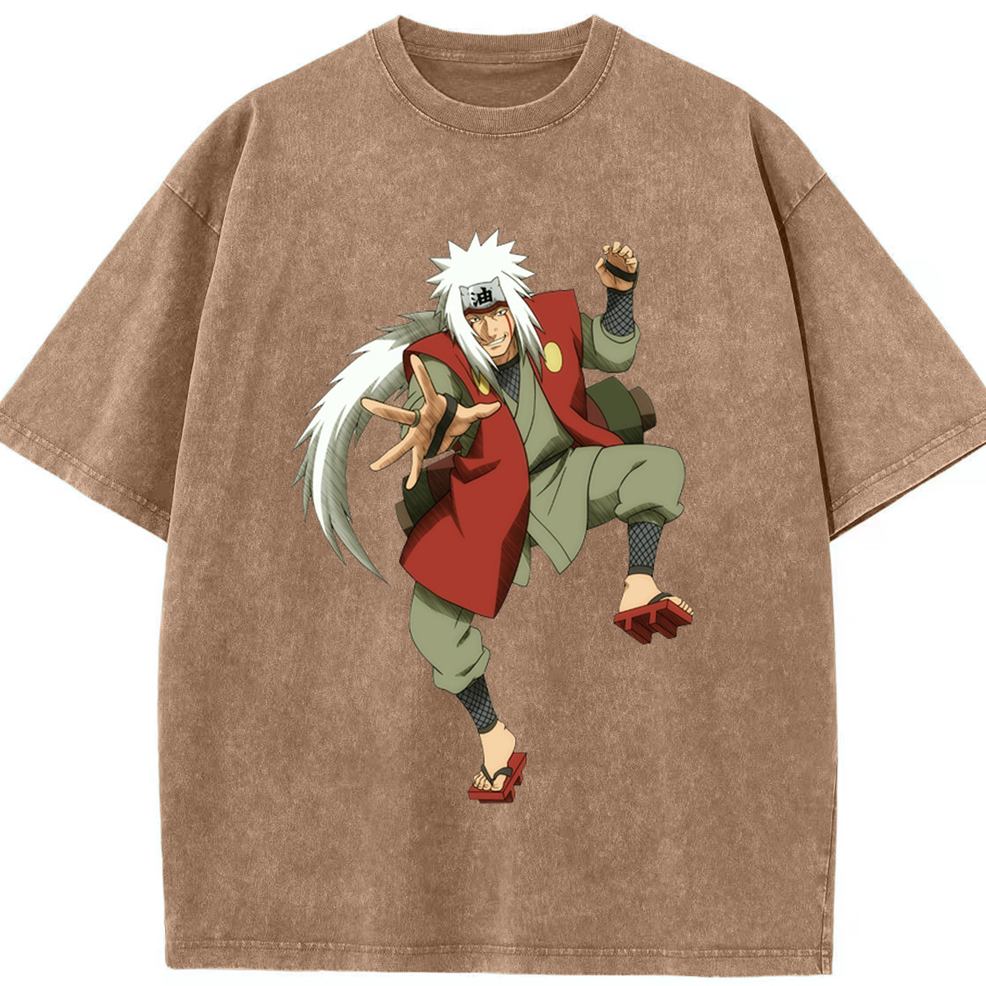 （画像用） NARUTO -ナルト- 自来也（じらいや） Jiraiya 綿100% ヴィンテージ風 半袖Tシャツ（フロントプリント）