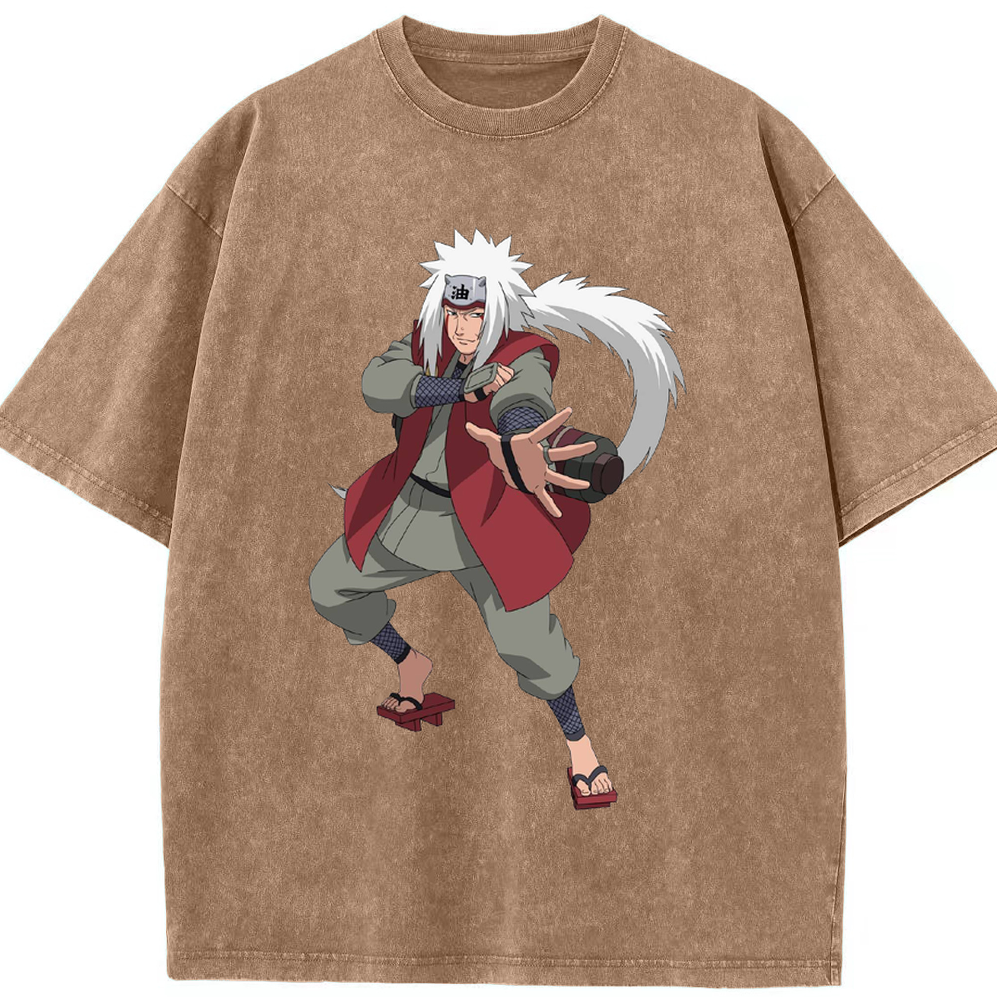 （画像用） NARUTO -ナルト- 自来也（じらいや） Jiraiya 綿100% ヴィンテージ風 半袖Tシャツ（フロントプリント）