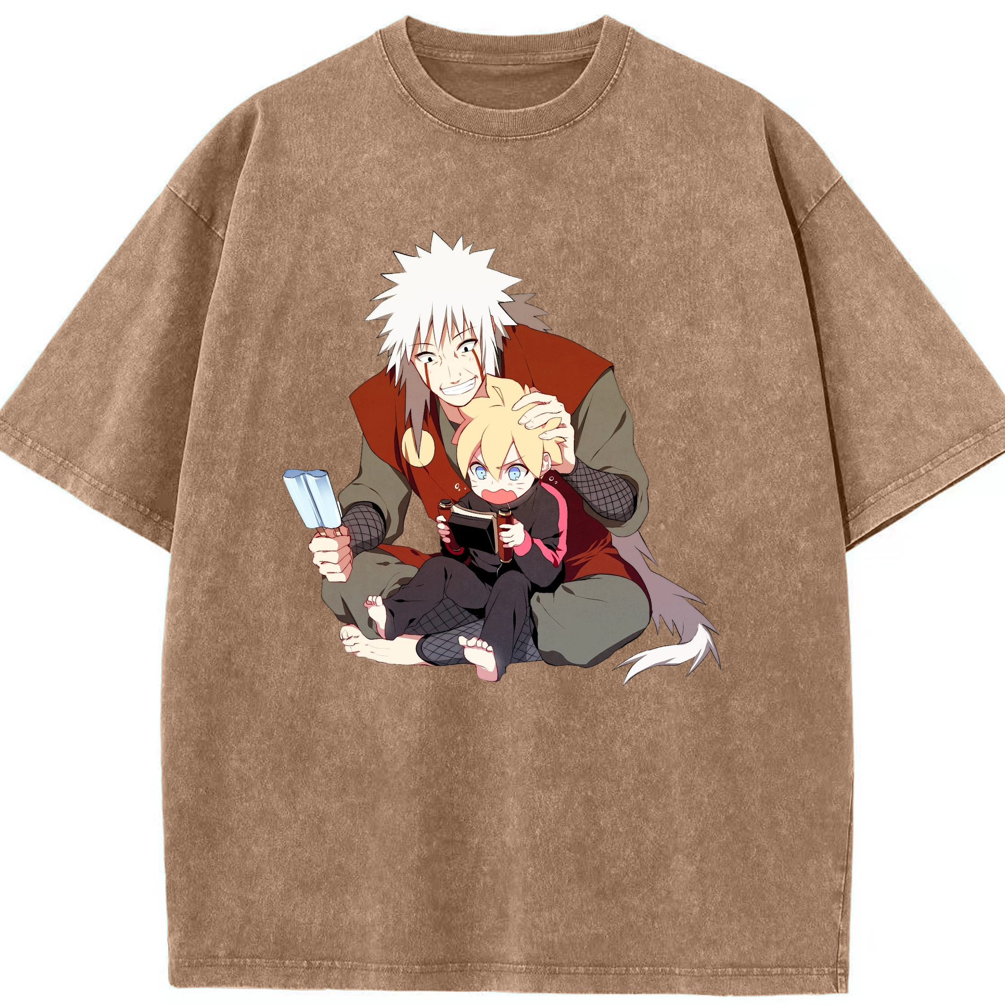 （画像用） NARUTO -ナルト- 自来也（じらいや） Jiraiya 綿100% ヴィンテージ風 半袖Tシャツ（フロントプリント）