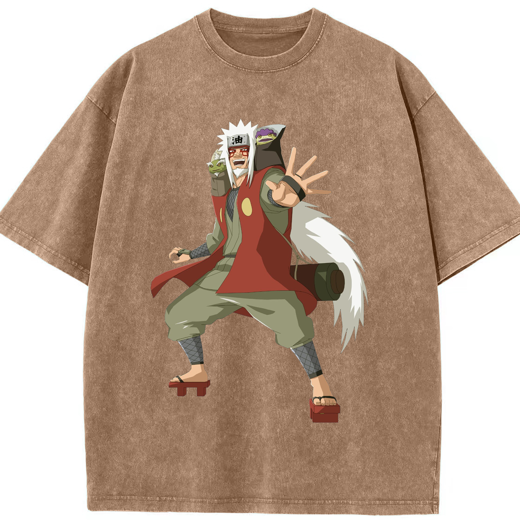 （画像用） NARUTO -ナルト- 自来也（じらいや） Jiraiya 綿100% ヴィンテージ風 半袖Tシャツ（フロントプリント）