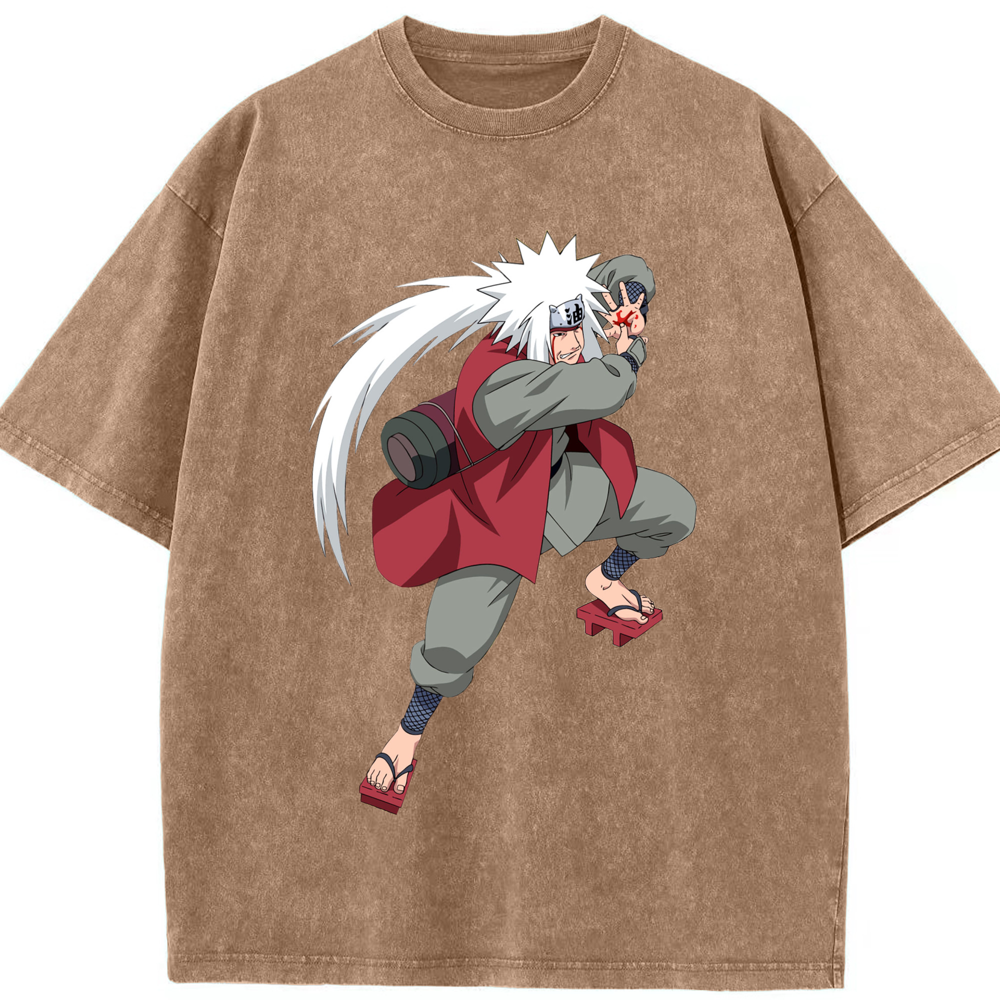 （画像用） NARUTO -ナルト- 自来也（じらいや） Jiraiya 綿100% ヴィンテージ風 半袖Tシャツ（フロントプリント）