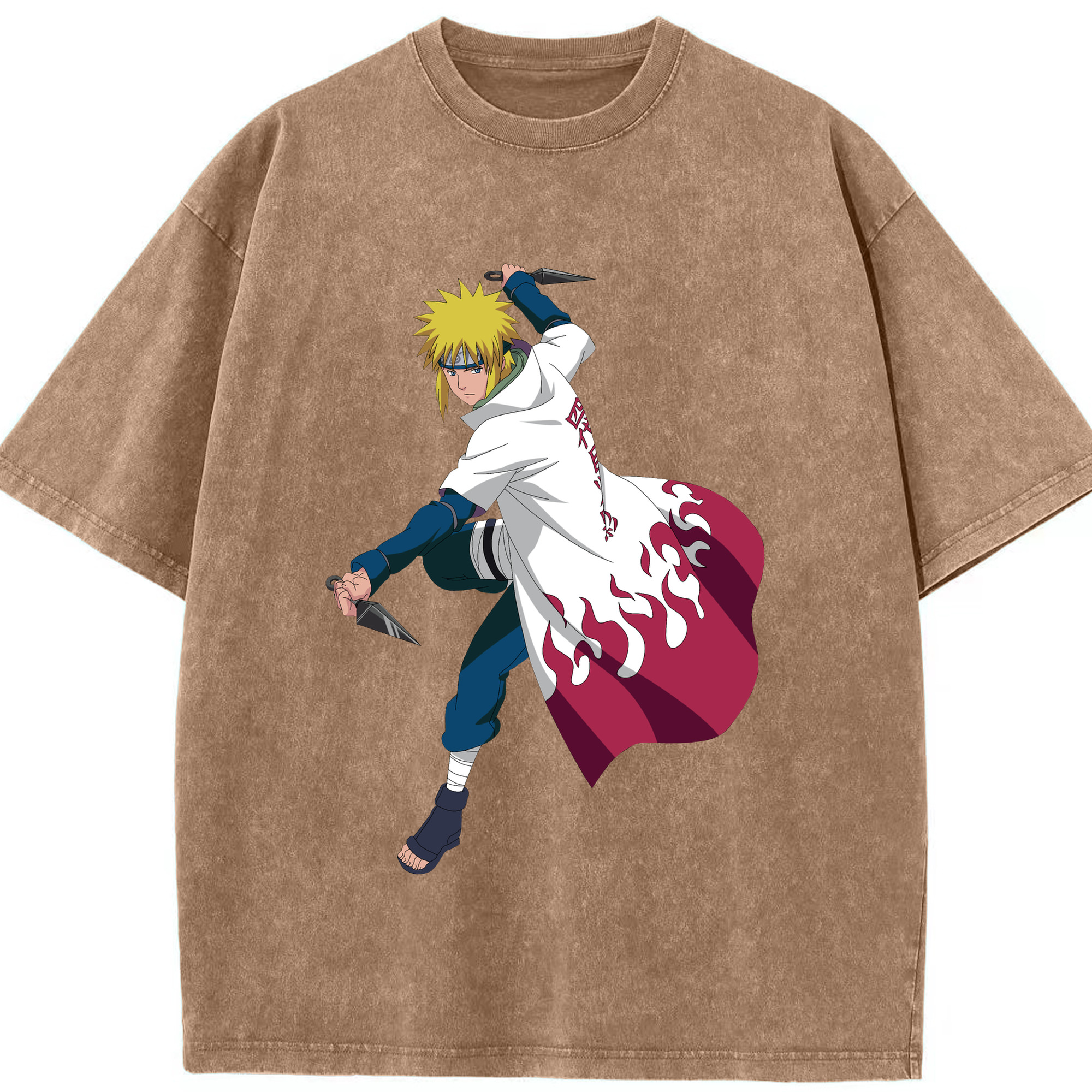 （画像用） NARUTO -ナルト- 波風 ミナト Namikaze Minato 綿100% ヴィンテージ風 半袖Tシャツ（フロントプリント）