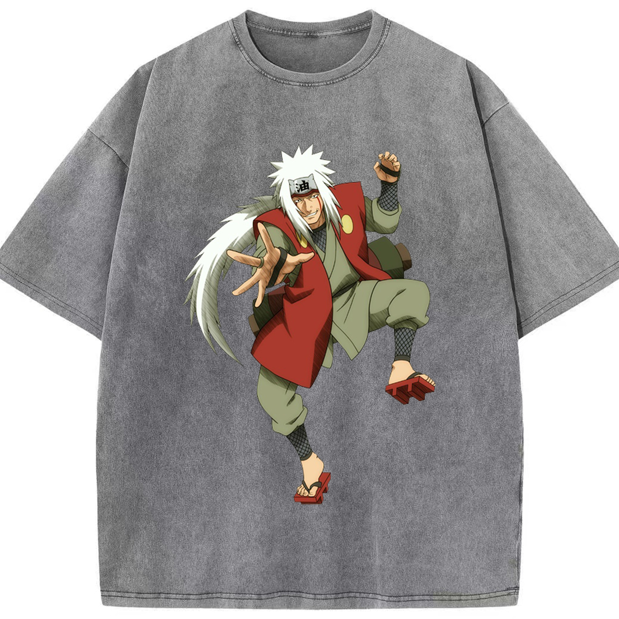 （画像用） NARUTO -ナルト- 自来也（じらいや） Jiraiya 綿100% ヴィンテージ風 半袖Tシャツ（フロントプリント）