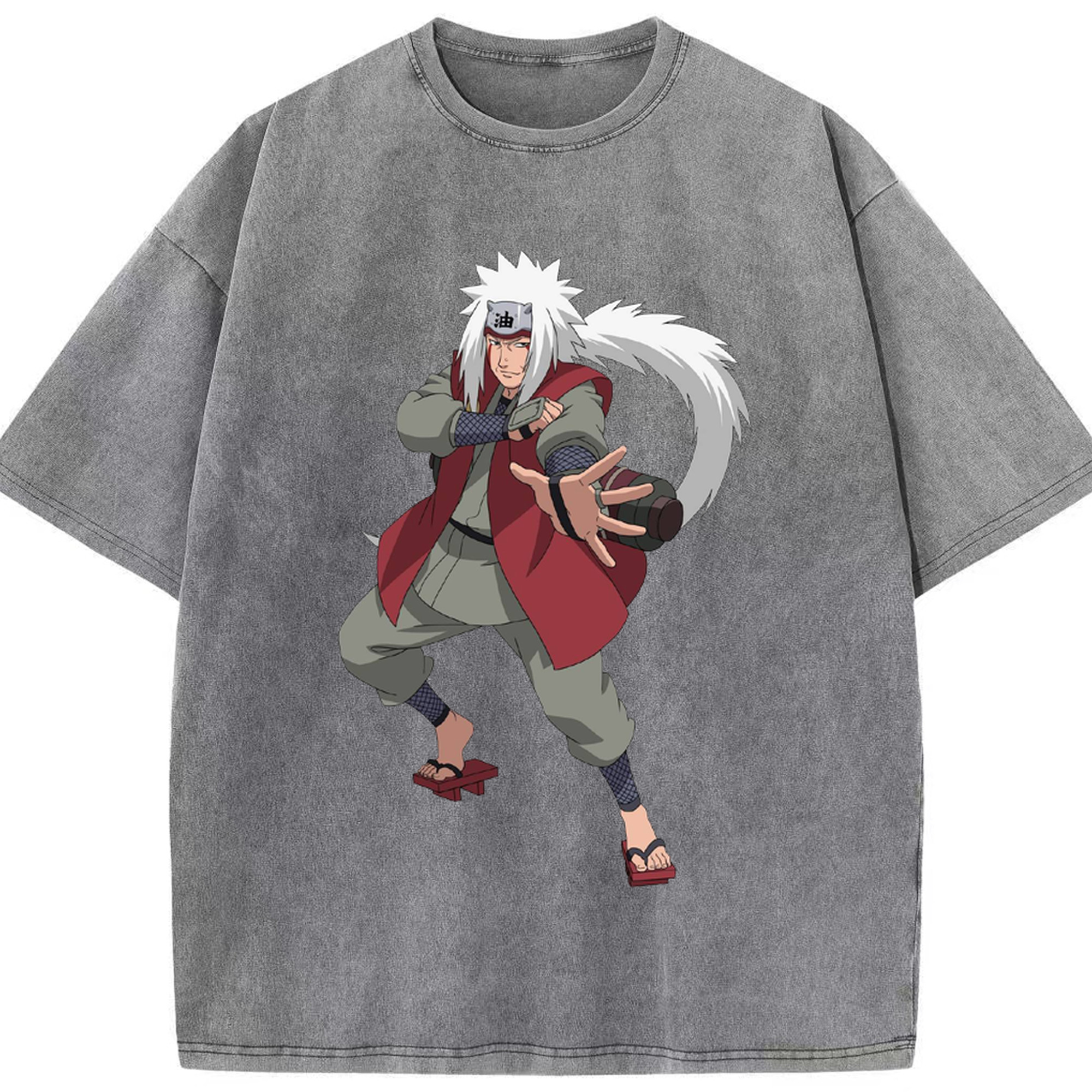（画像用） NARUTO -ナルト- 自来也（じらいや） Jiraiya 綿100% ヴィンテージ風 半袖Tシャツ（フロントプリント）