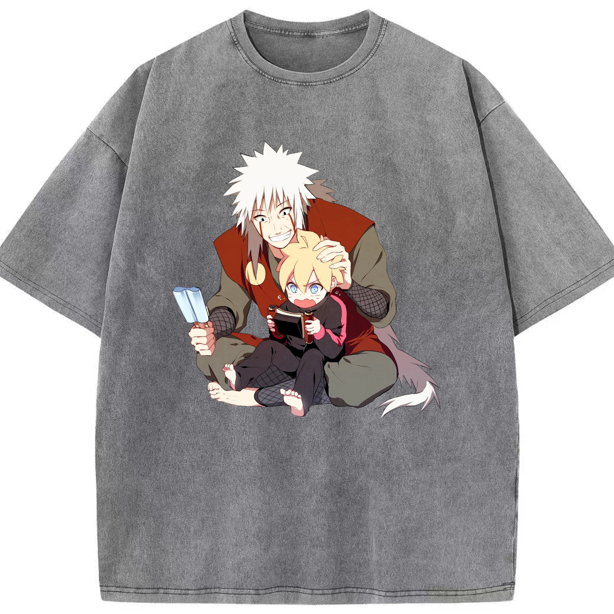 （画像用） NARUTO -ナルト- 自来也（じらいや） Jiraiya 綿100% ヴィンテージ風 半袖Tシャツ（フロントプリント）