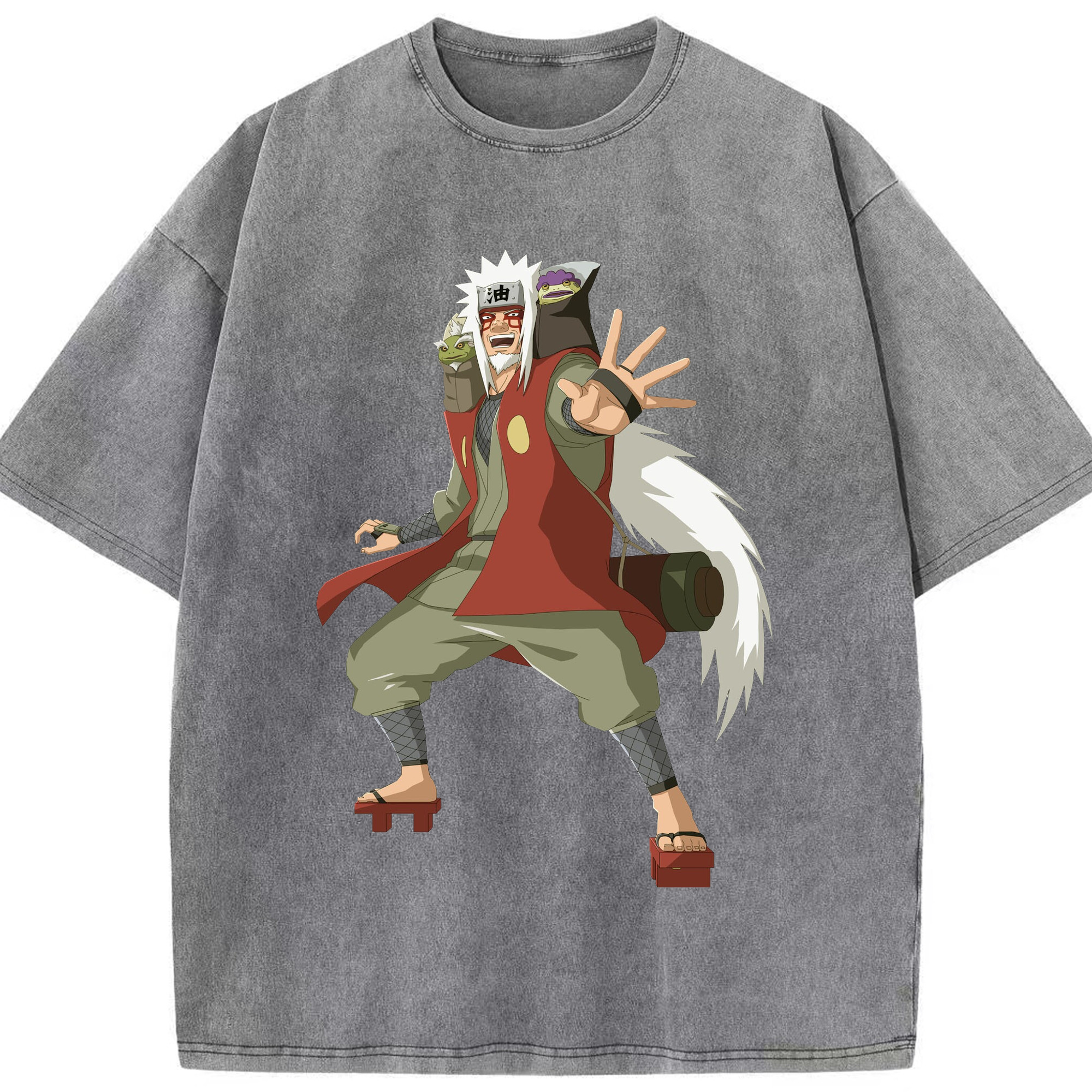 （画像用） NARUTO -ナルト- 自来也（じらいや） Jiraiya 綿100% ヴィンテージ風 半袖Tシャツ（フロントプリント）