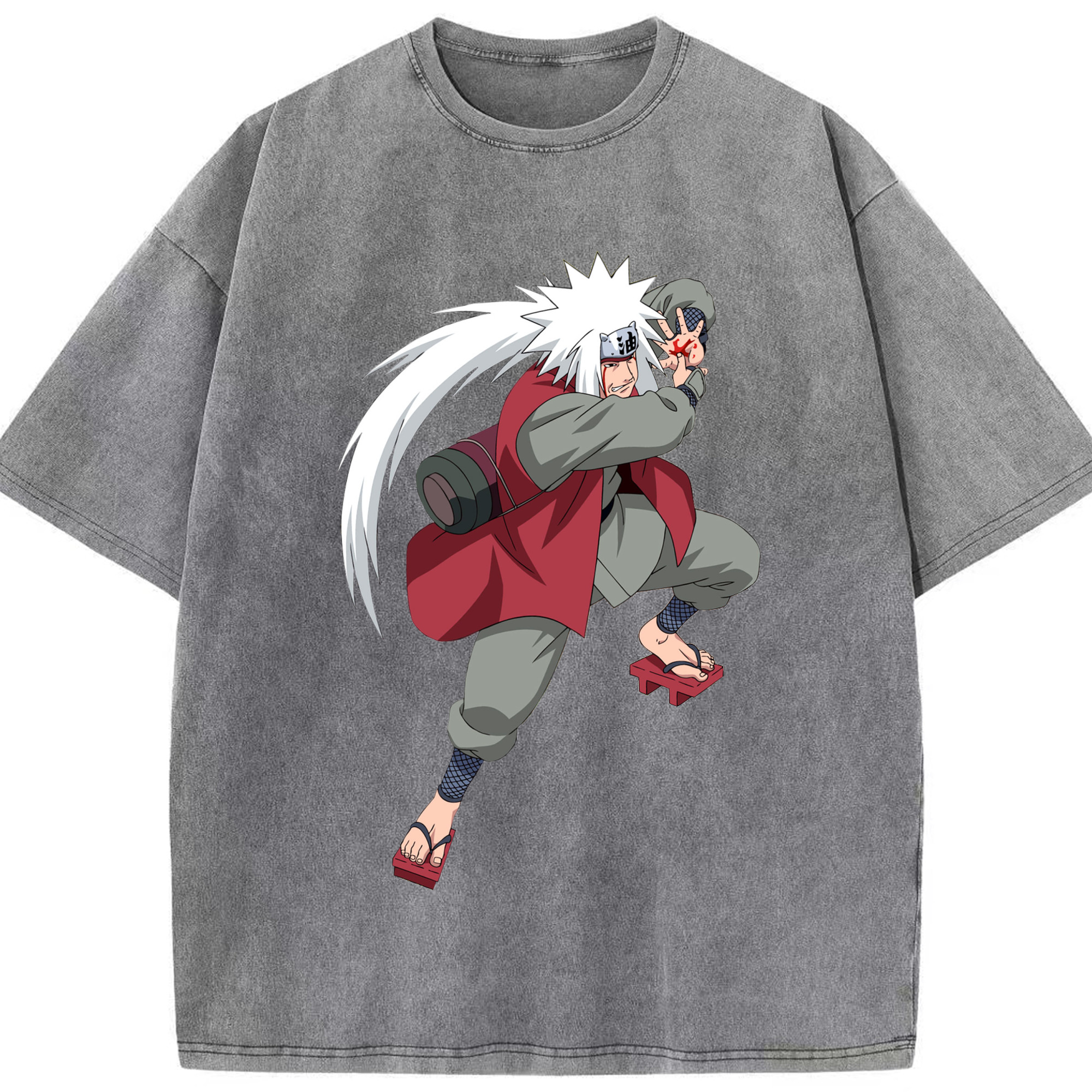 （画像用） NARUTO -ナルト- 自来也（じらいや） Jiraiya 綿100% ヴィンテージ風 半袖Tシャツ（フロントプリント）