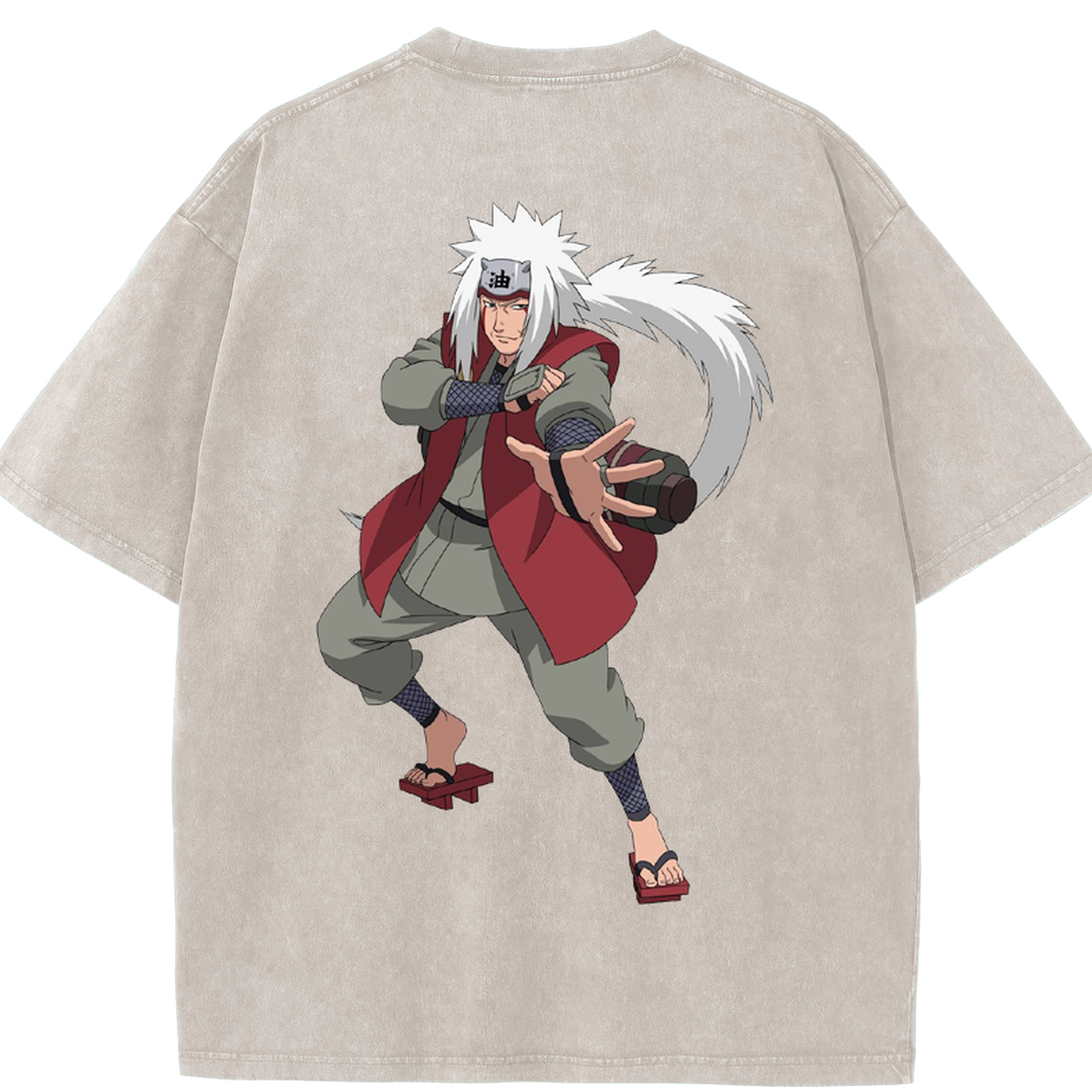 （画像用） NARUTO -ナルト- 自来也（じらいや） Jiraiya 綿100% ヴィンテージ風 半袖Tシャツ（背面プリント）