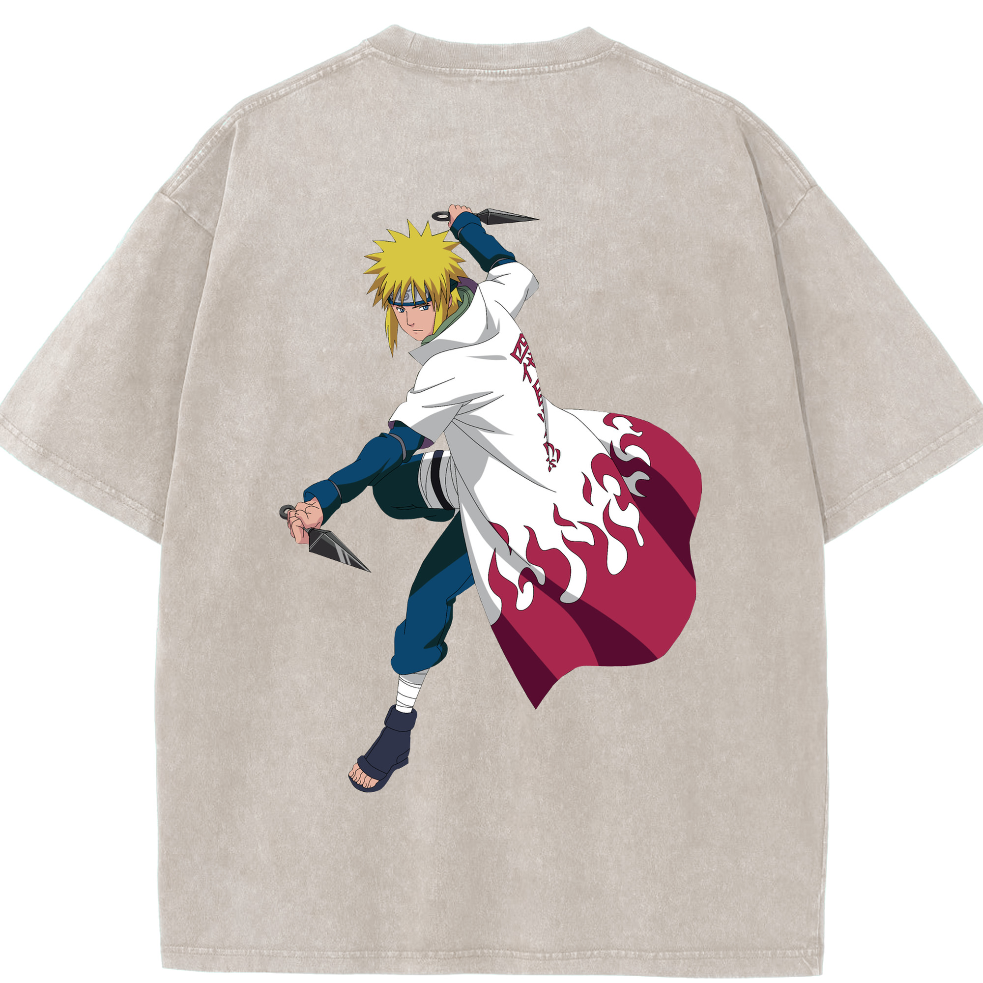 （画像用） NARUTO -ナルト- 波風 ミナト Namikaze Minato 綿100% ヴィンテージ風 半袖Tシャツ（背面プリント）