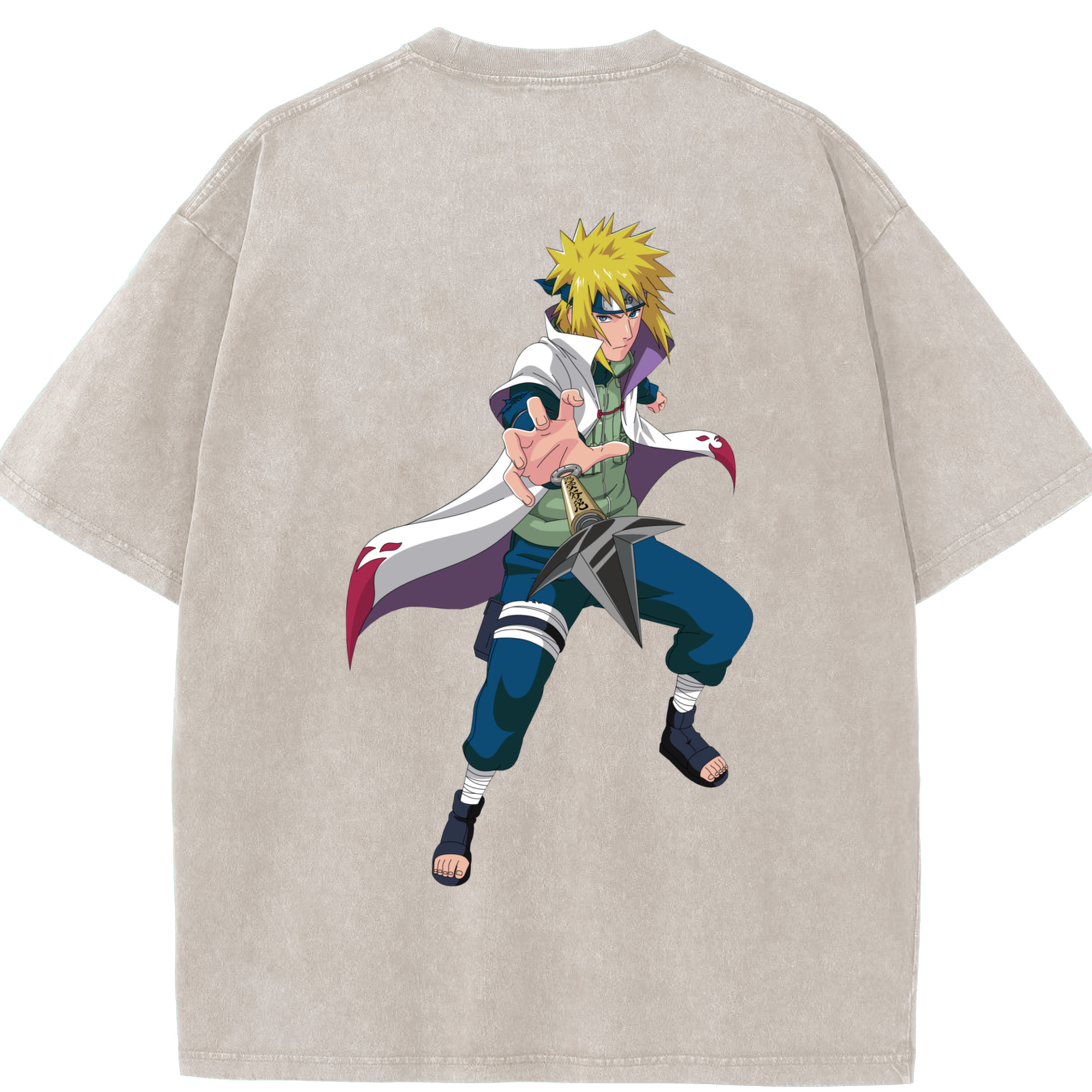 （画像用） NARUTO -ナルト- 波風 ミナト Namikaze Minato 綿100% ヴィンテージ風 半袖Tシャツ（背面プリント）