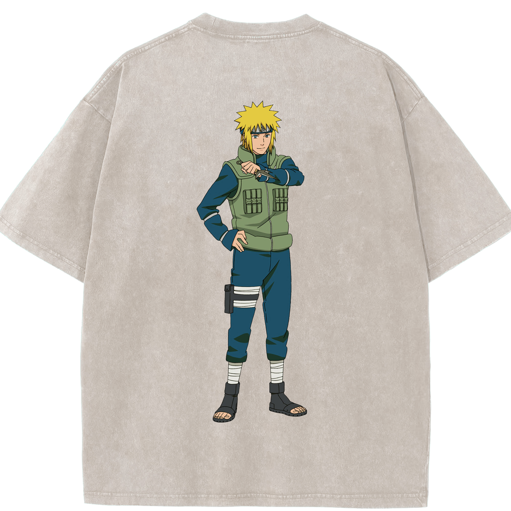 （画像用） NARUTO -ナルト- 波風 ミナト Namikaze Minato 綿100% ヴィンテージ風 半袖Tシャツ（背面プリント）